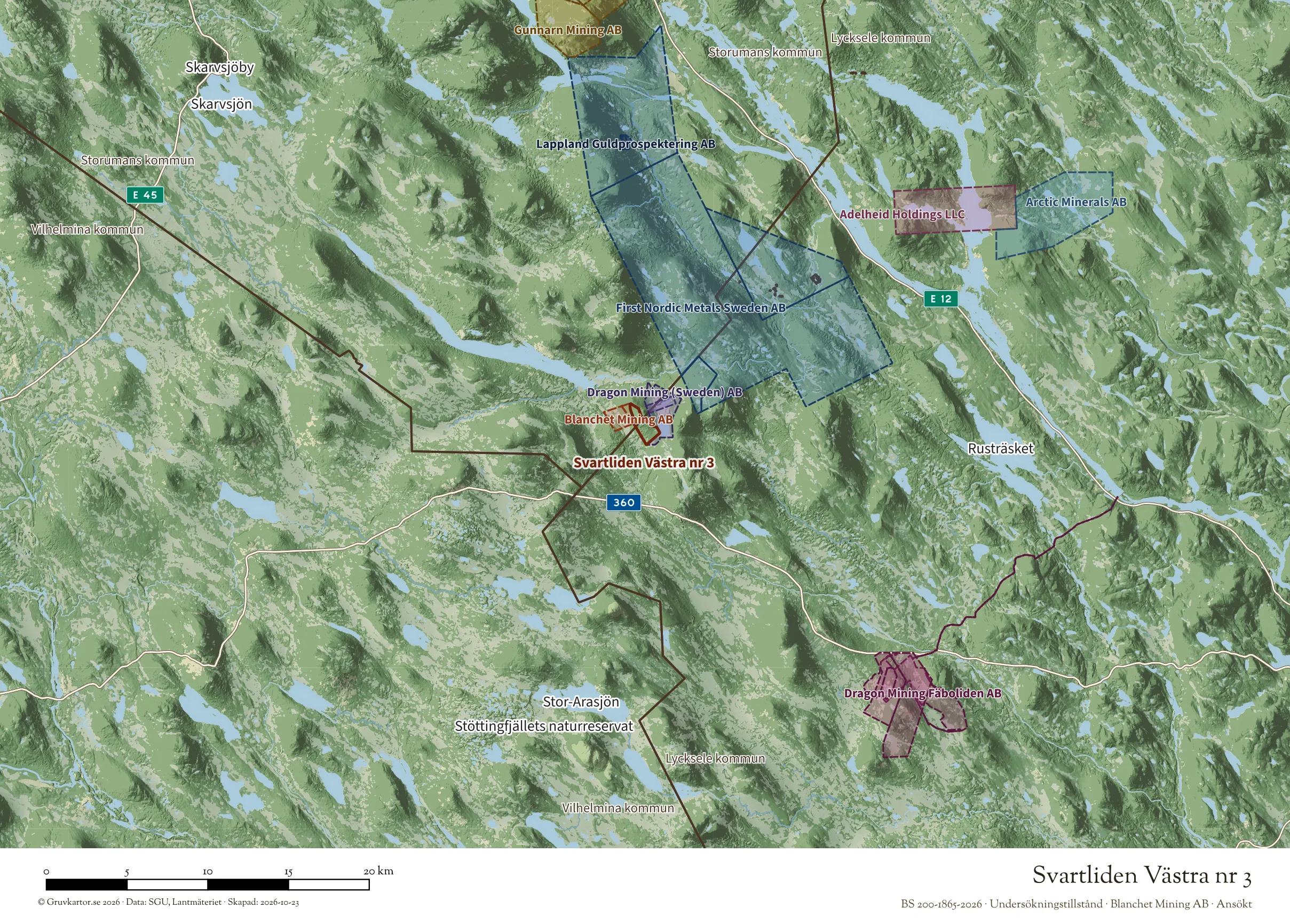 Översiktskarta över Svartliden Västra nr 3 i sitt landskap