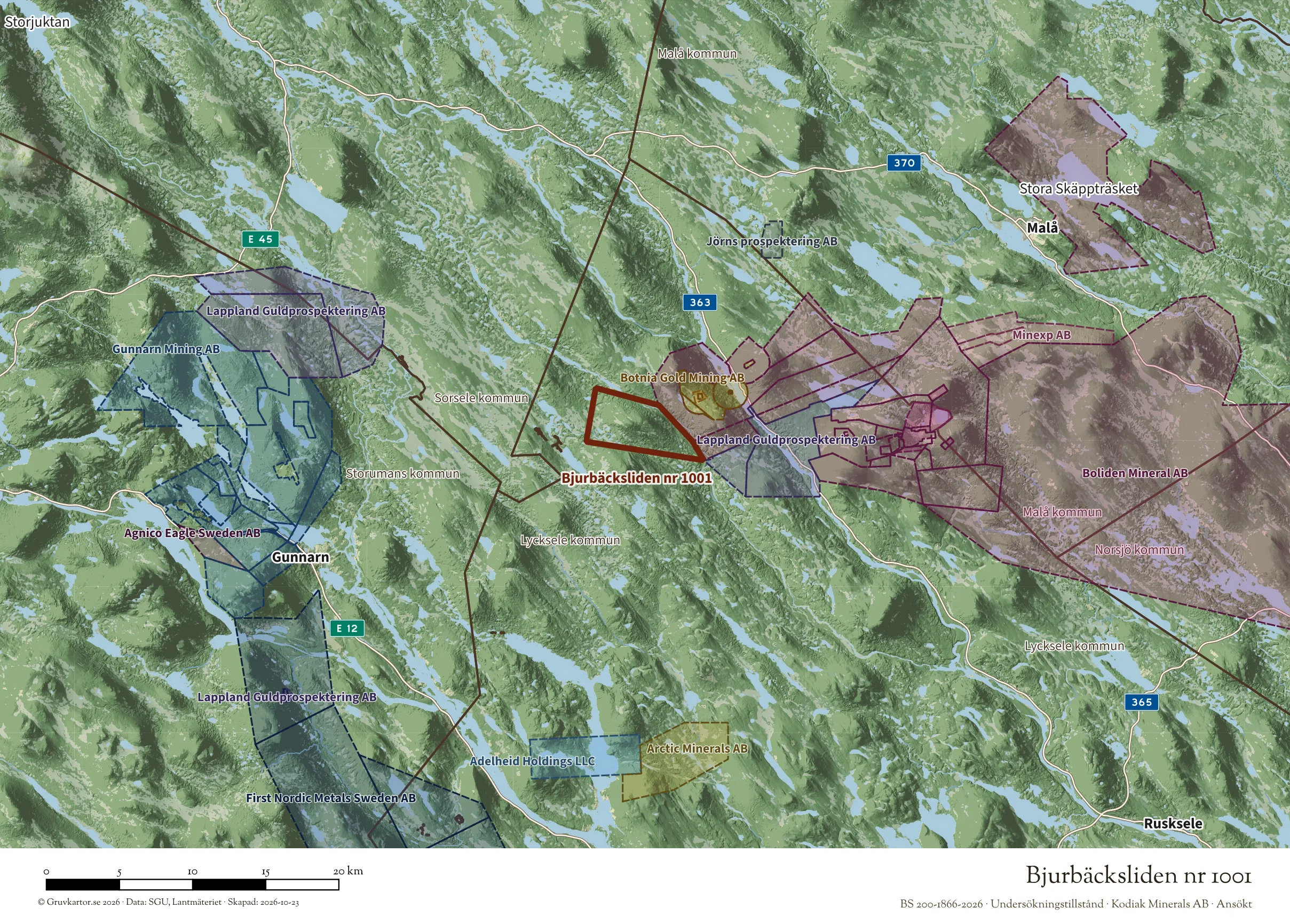 Översiktskarta över Bjurbäcksliden nr 1001 i sitt landskap
