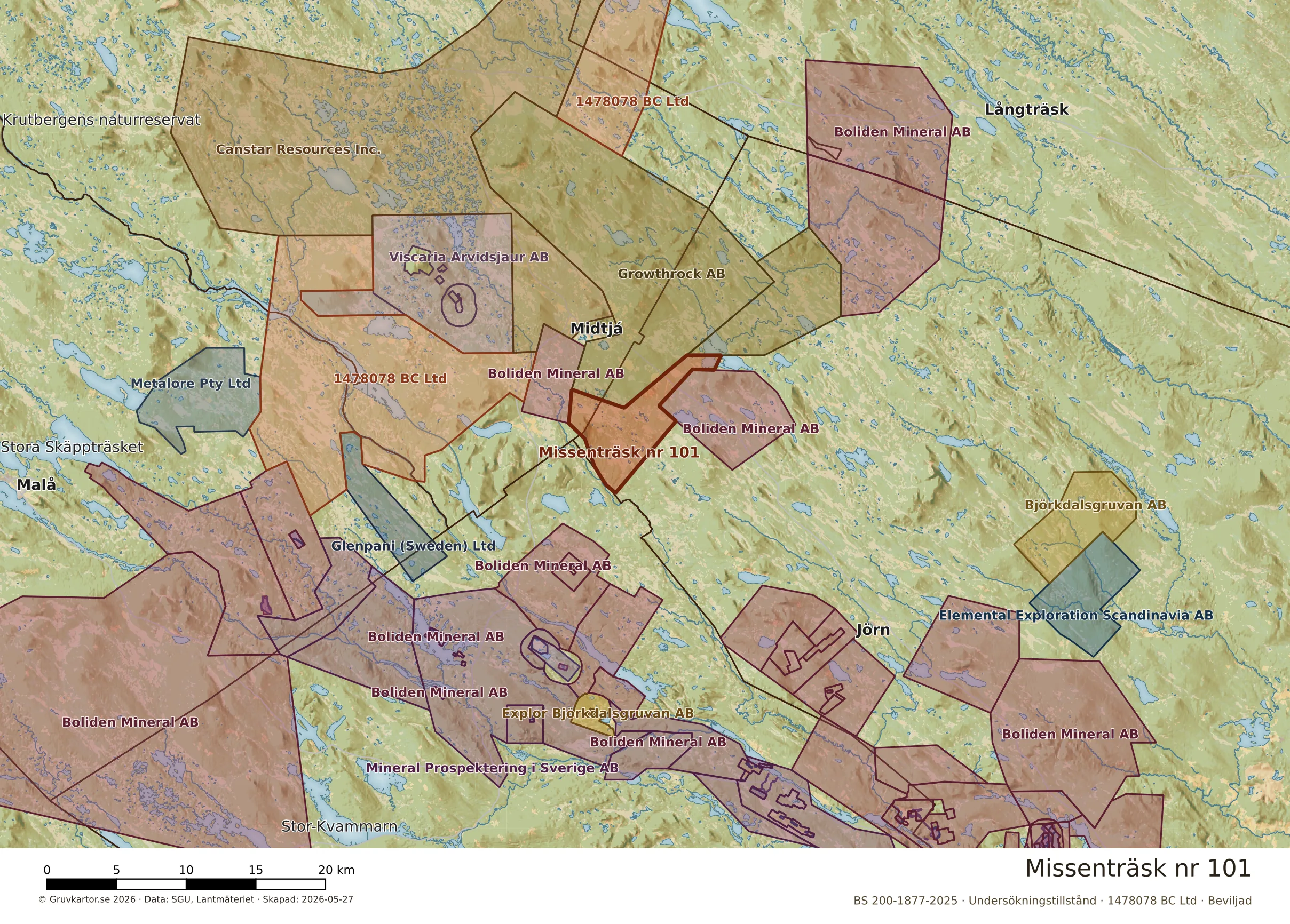Översiktskarta över Missenträsk nr 101 i sitt landskap