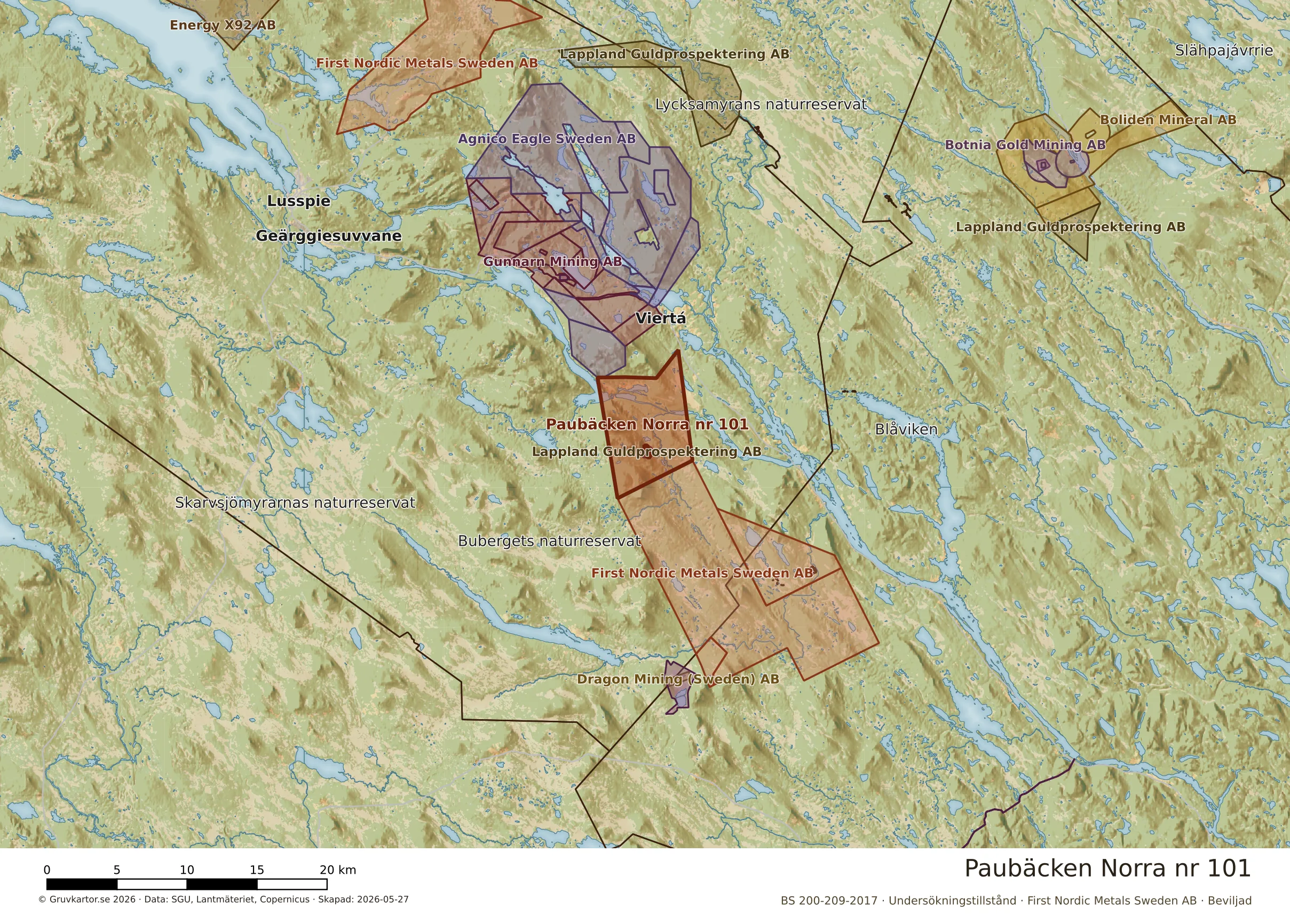 Översiktskarta över Paubäcken Norra nr 101 i sitt landskap