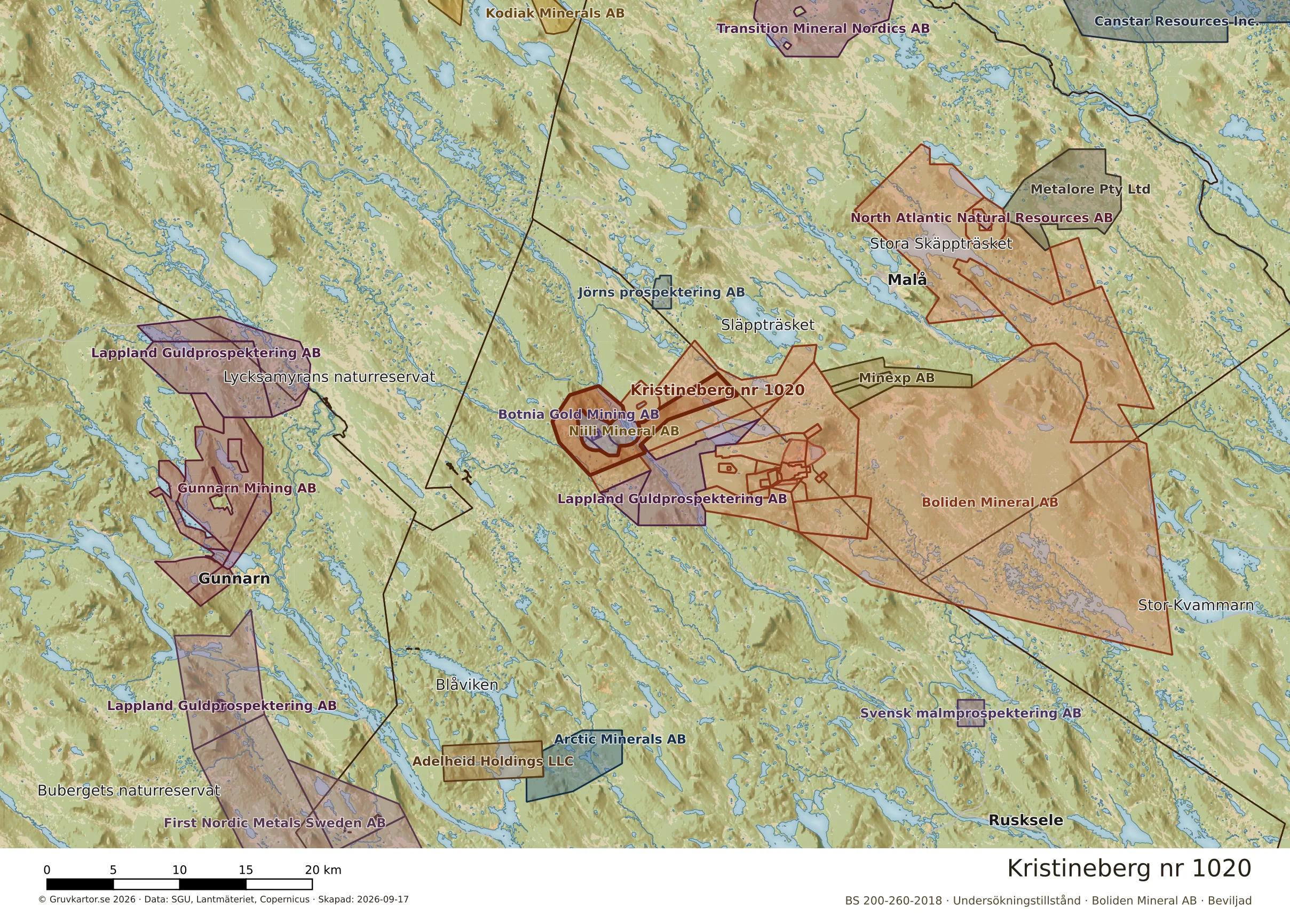 Översiktskarta över Kristineberg nr 1020 i sitt landskap