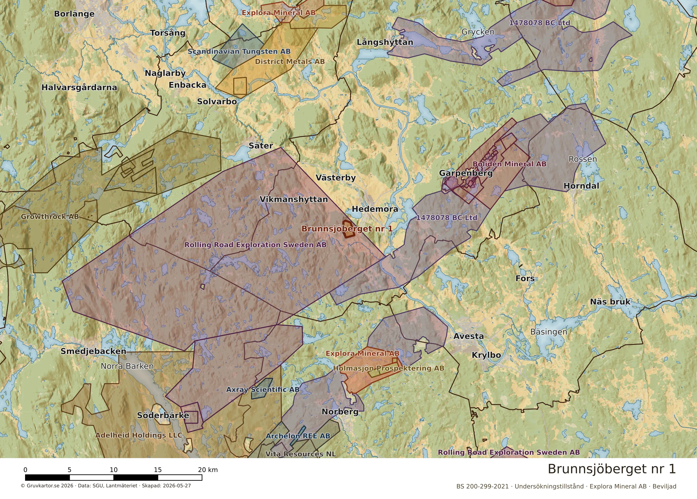 Översiktskarta över Brunnsjöberget nr 1 i sitt landskap