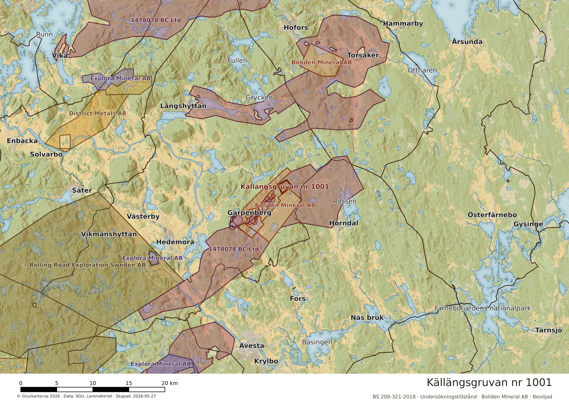 Karta över Källängsgruvan nr 1001