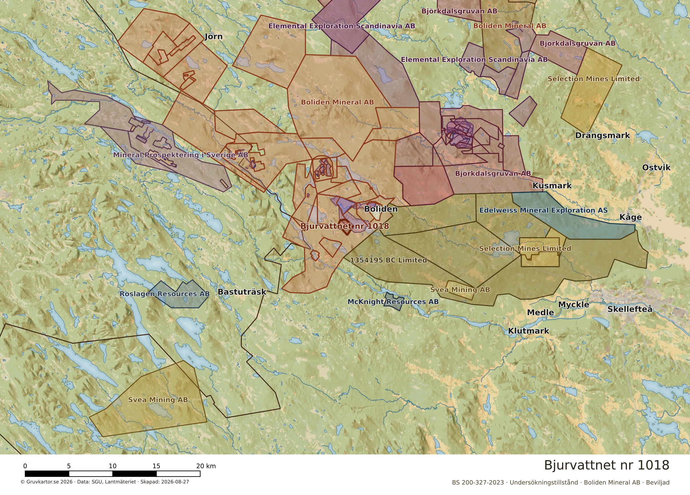 Översiktskarta över Bjurvattnet nr 1018 i sitt landskap