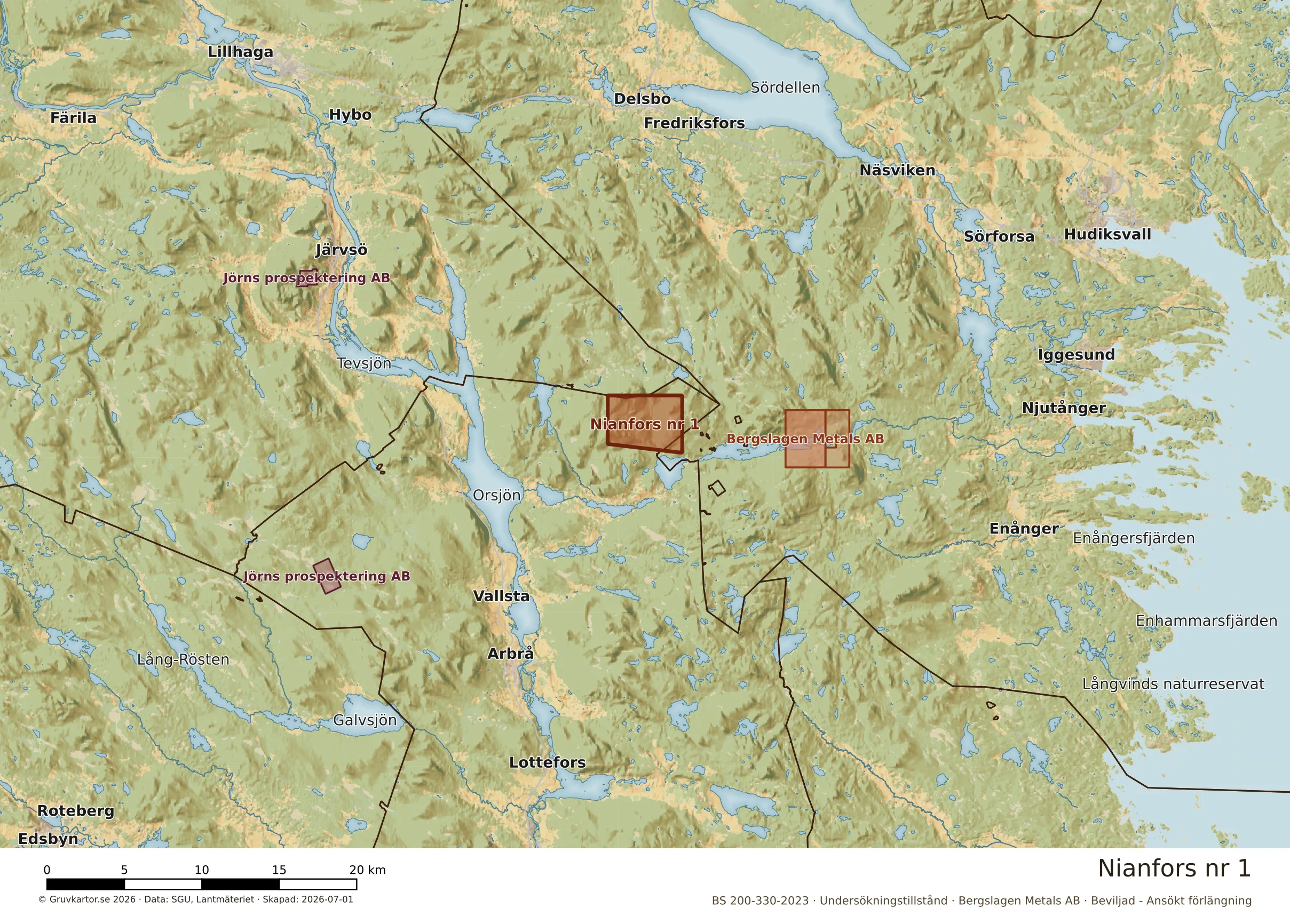 Översiktskarta över Nianfors nr 1 i sitt landskap