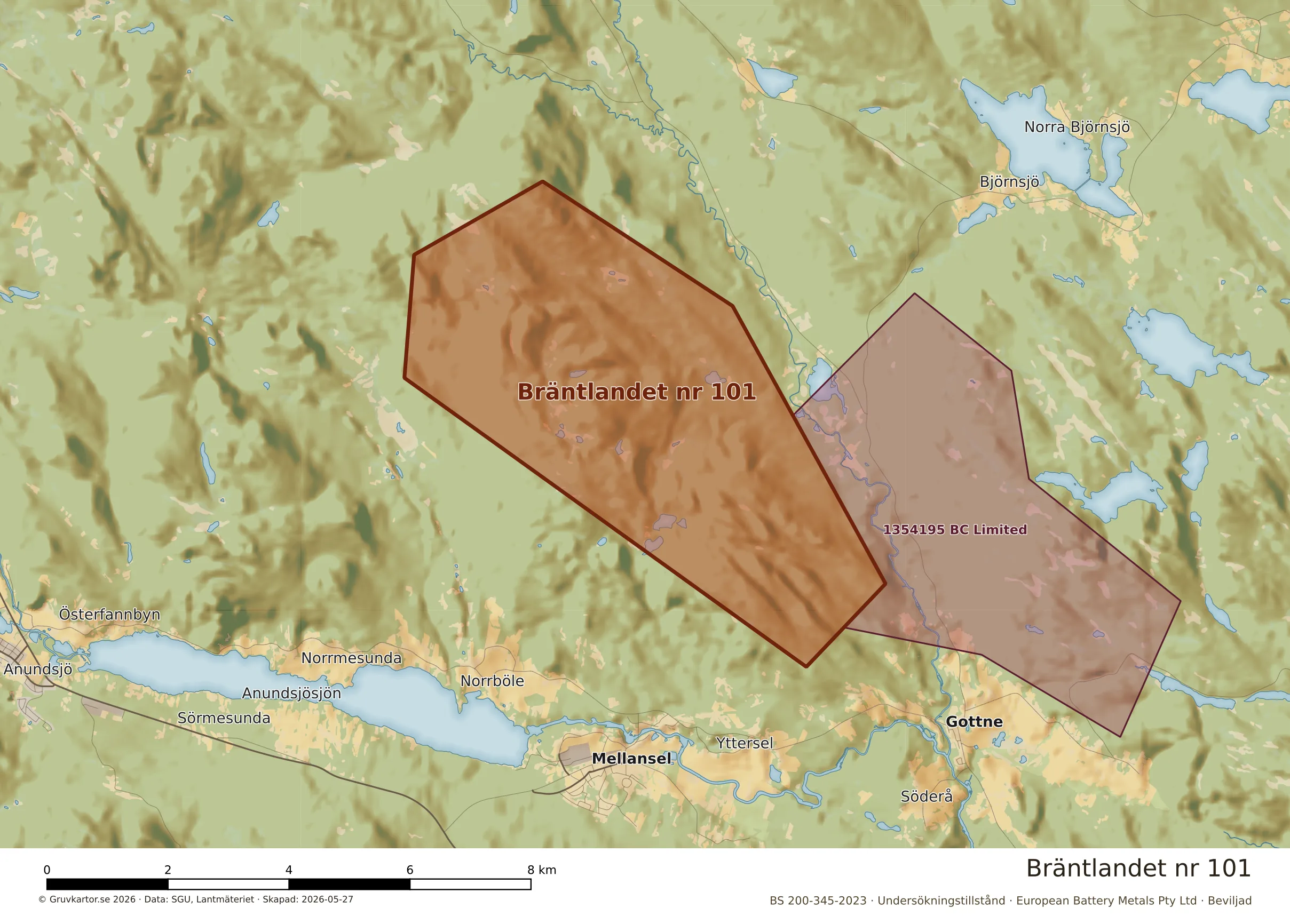 Närkarta över Bräntlandet nr 101