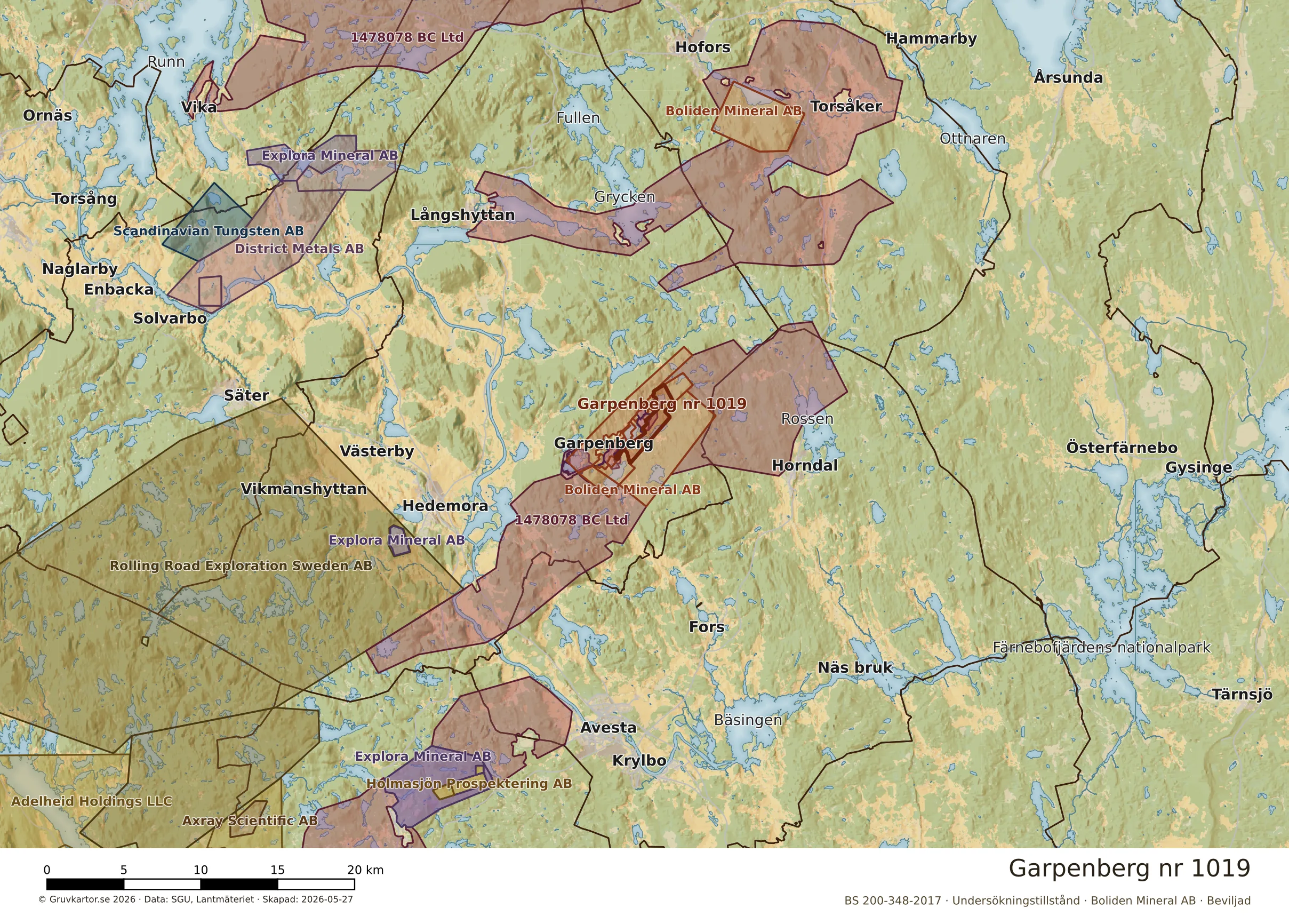 Översiktskarta över Garpenberg nr 1019 i sitt landskap