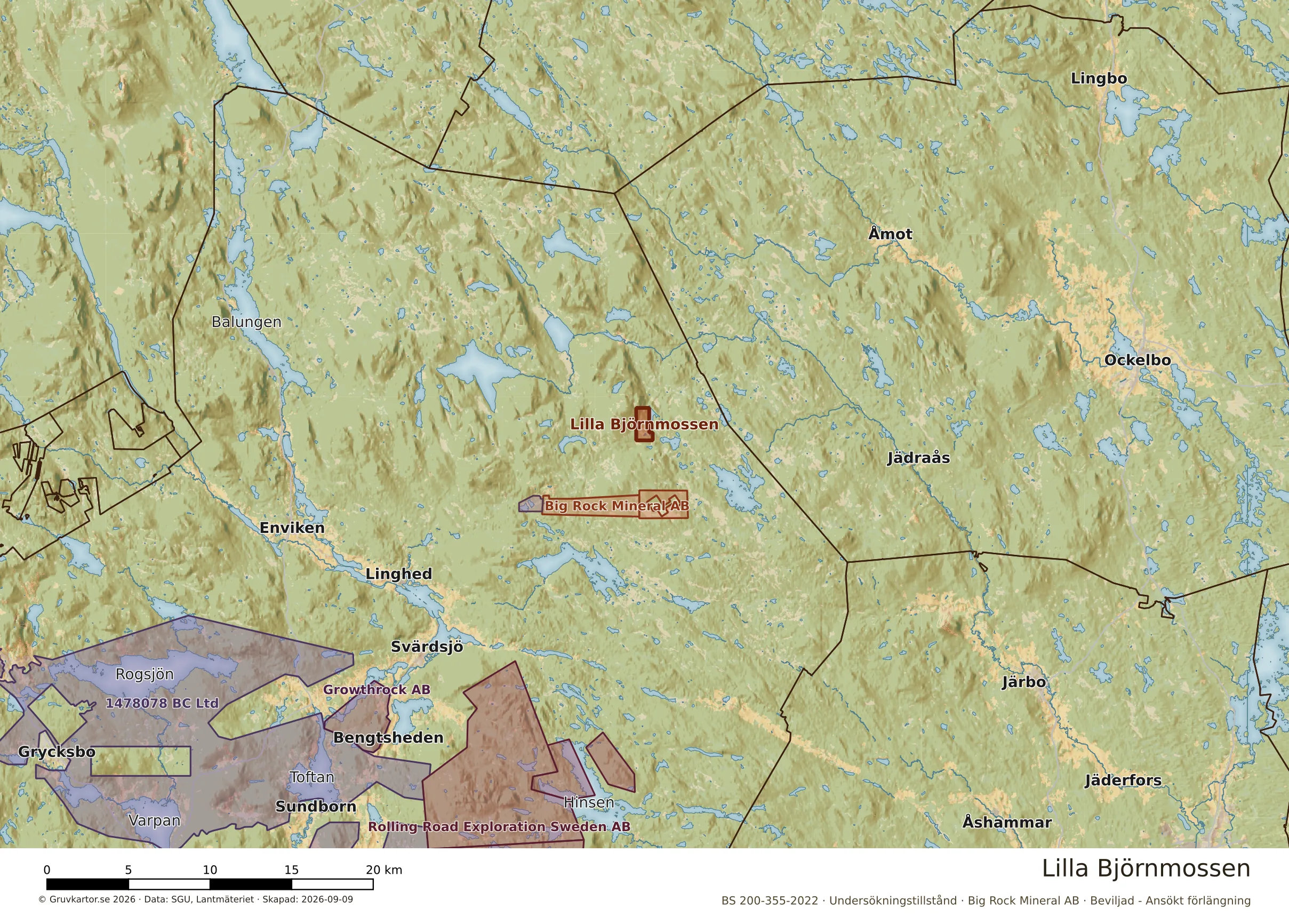Översiktskarta över Lilla Björnmossen i sitt landskap