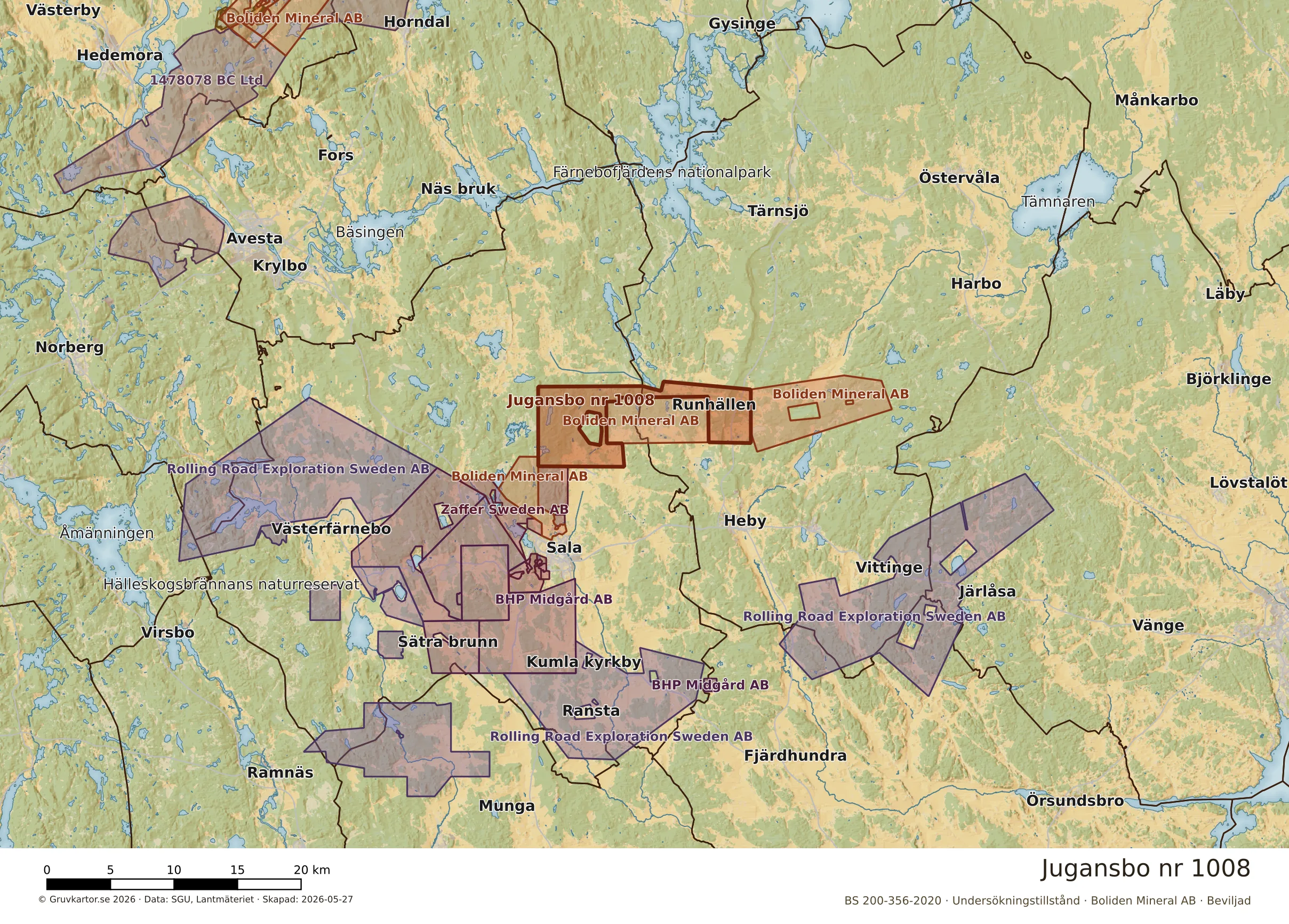 Översiktskarta över Jugansbo nr 1008 i sitt landskap