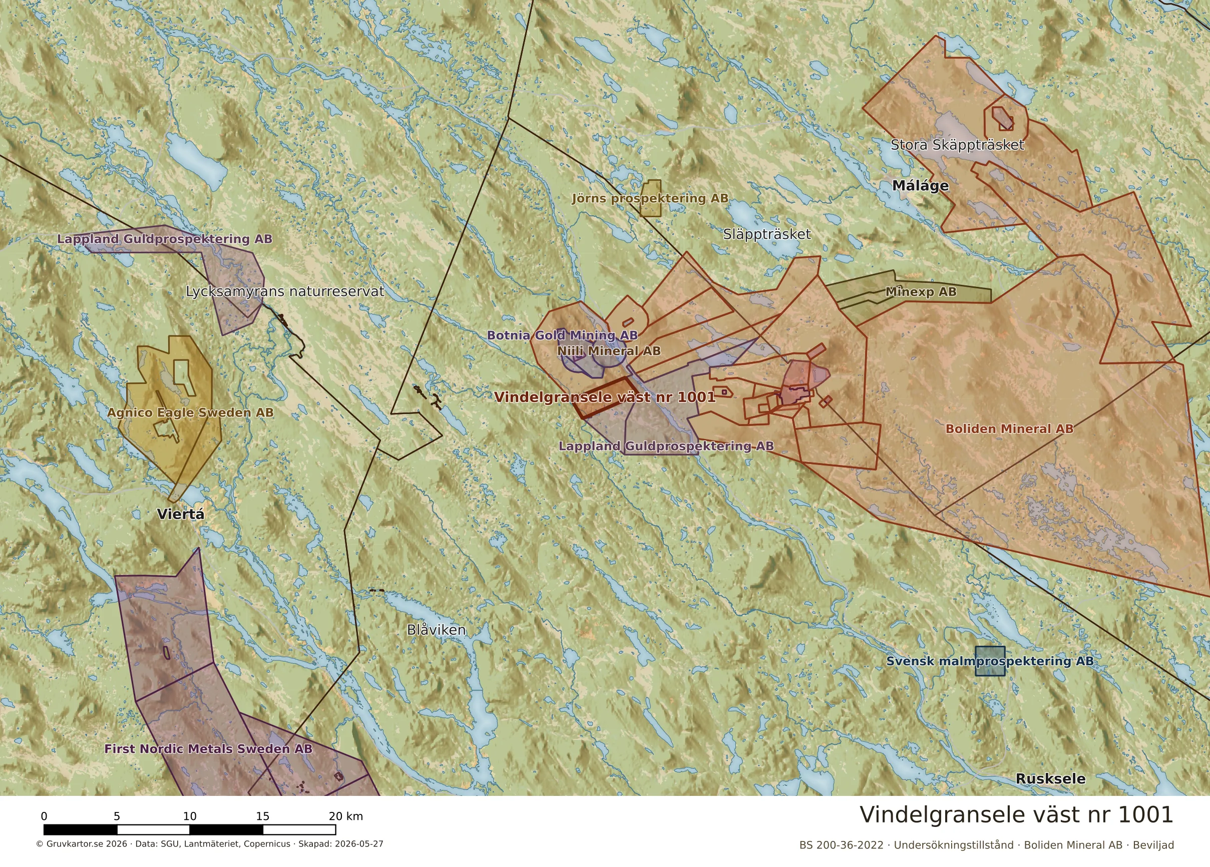 Översiktskarta över Vindelgransele väst nr 1001 i sitt landskap