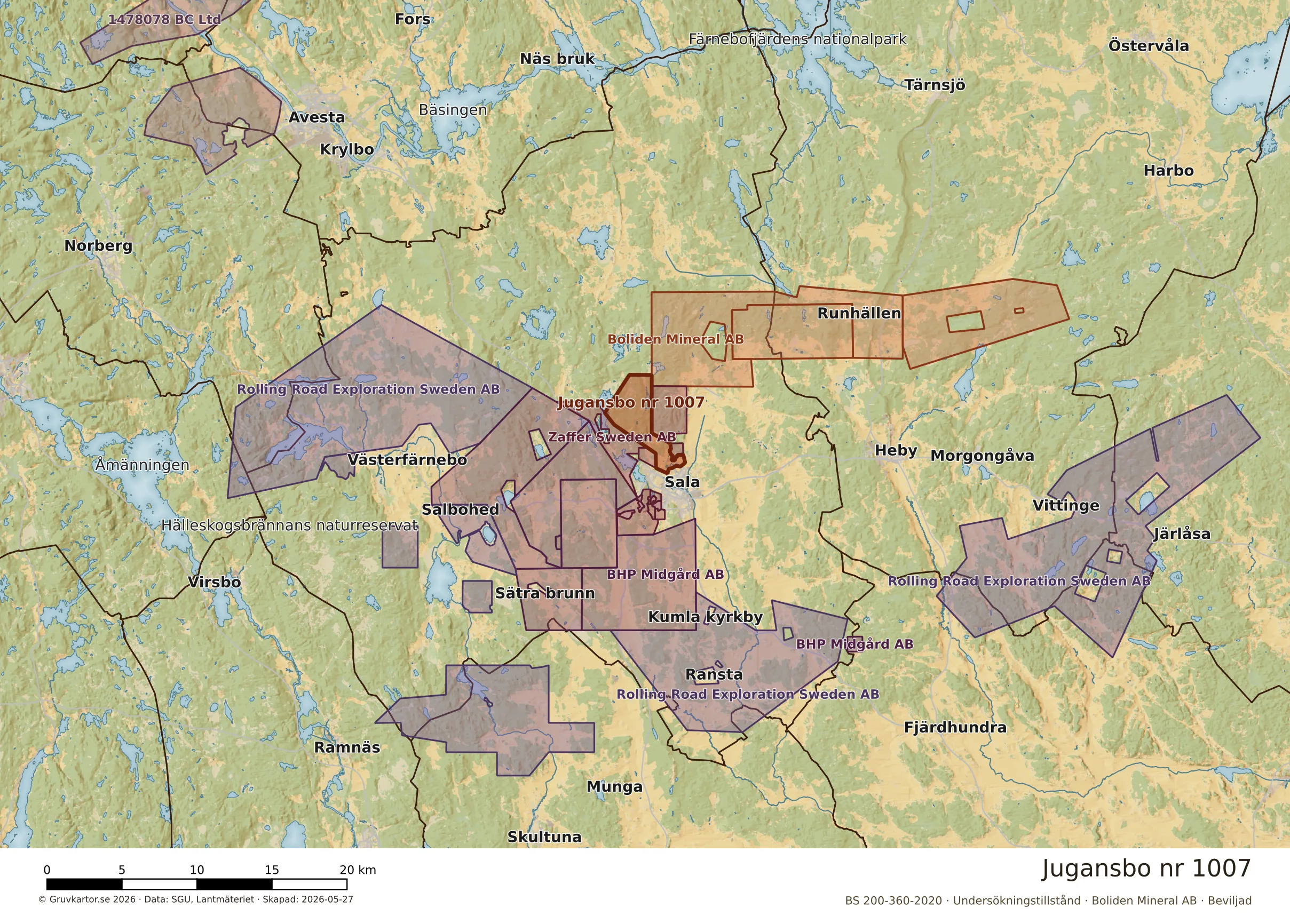 Översiktskarta över Jugansbo nr 1007 i sitt landskap