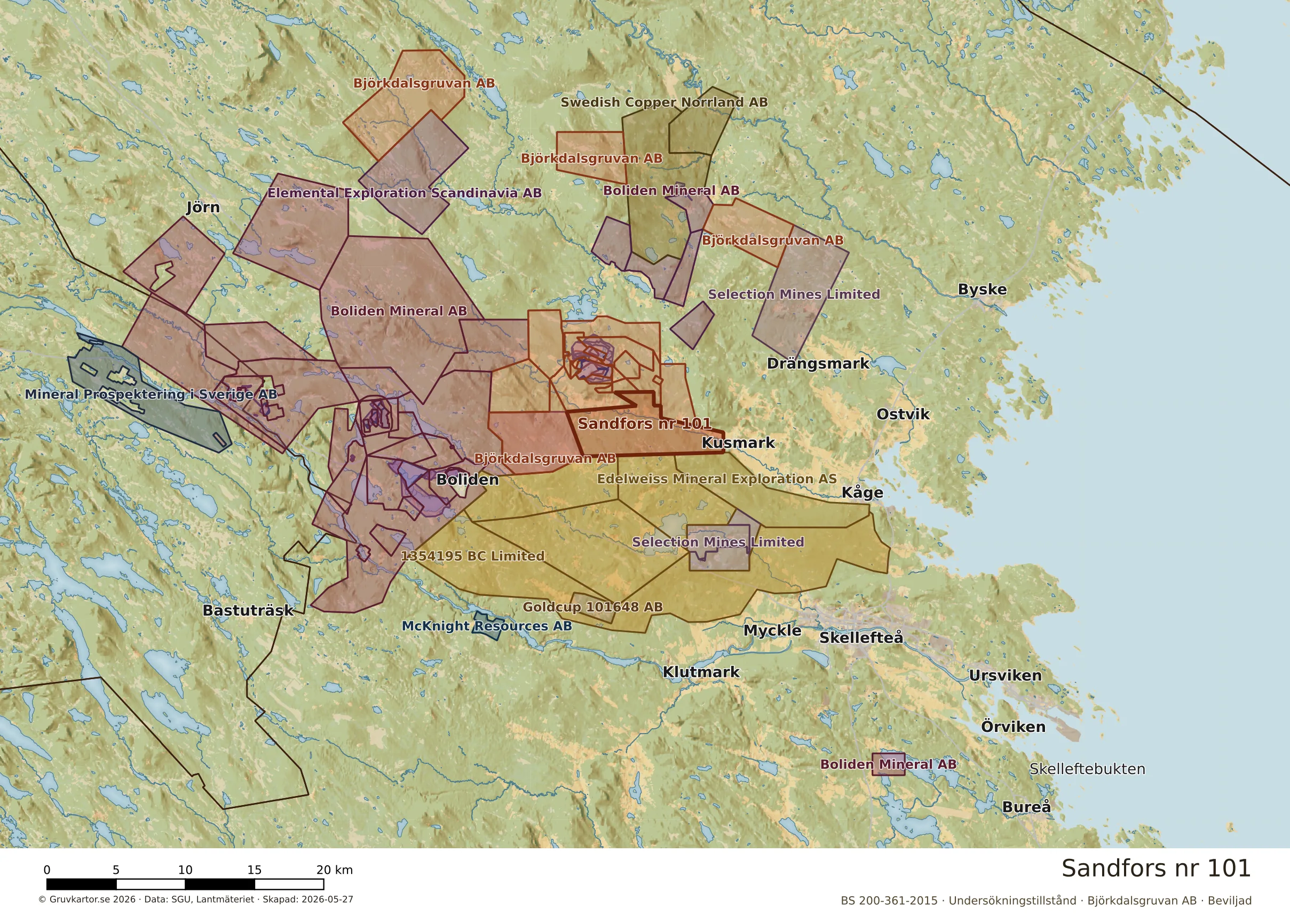 Översiktskarta över Sandfors nr 101 i sitt landskap