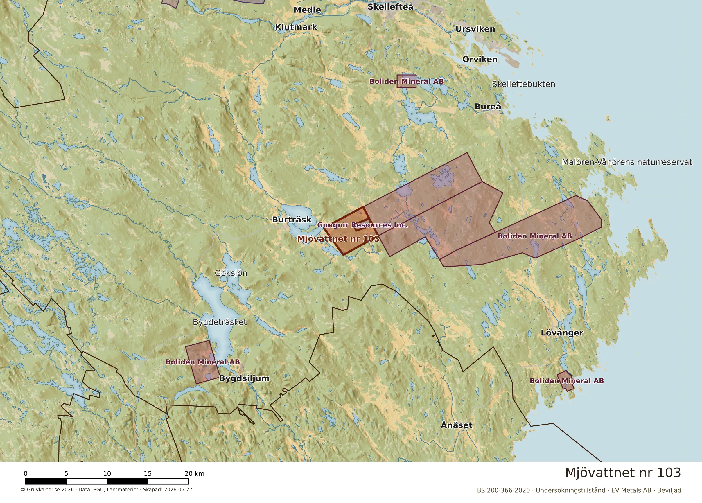 Översiktskarta över Mjövattnet nr 103 i sitt landskap