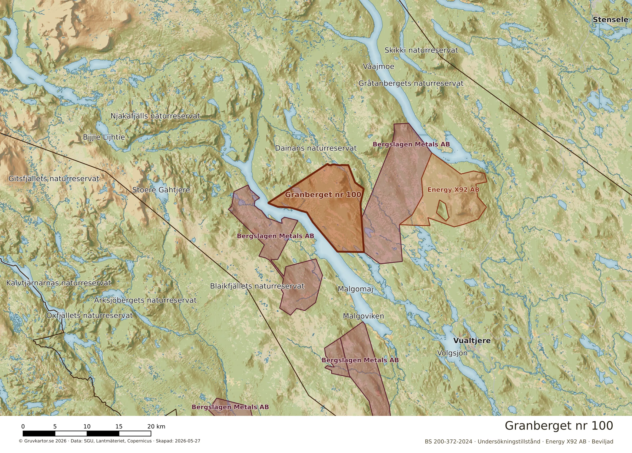 Översiktskarta över Granberget nr 100 i sitt landskap