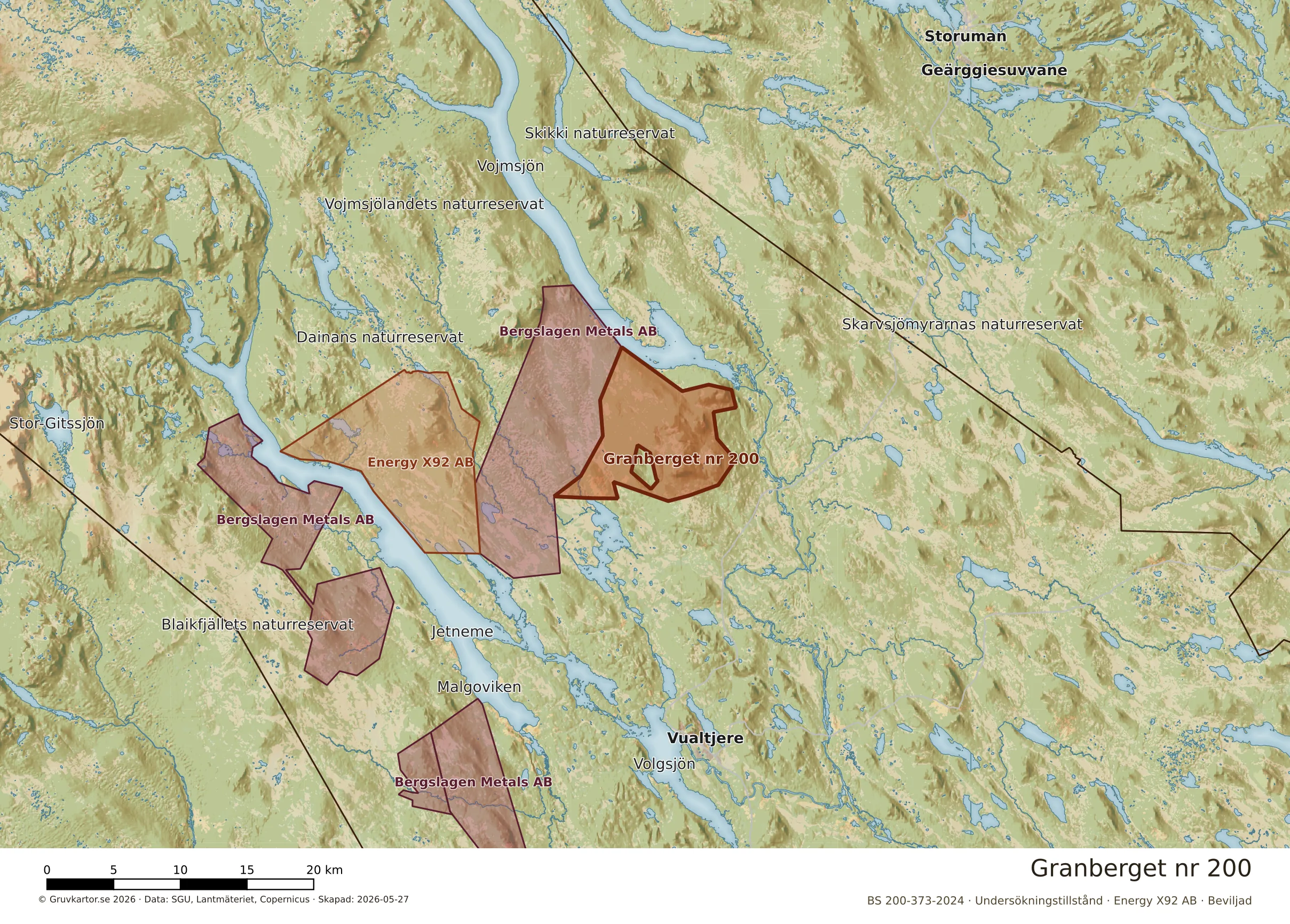 Översiktskarta över Granberget nr 200 i sitt landskap