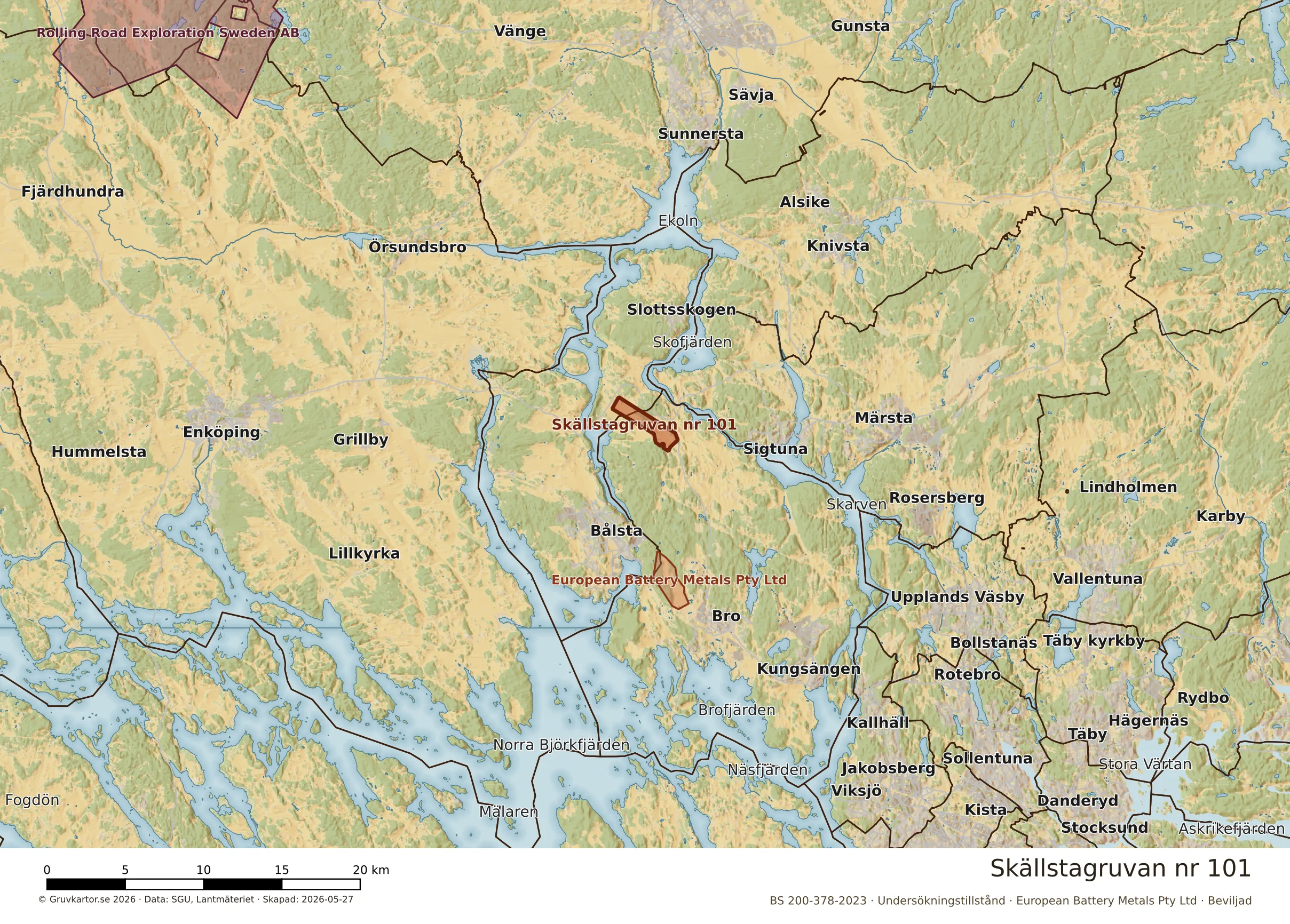 Översiktskarta över Skällstagruvan nr 101 i sitt landskap