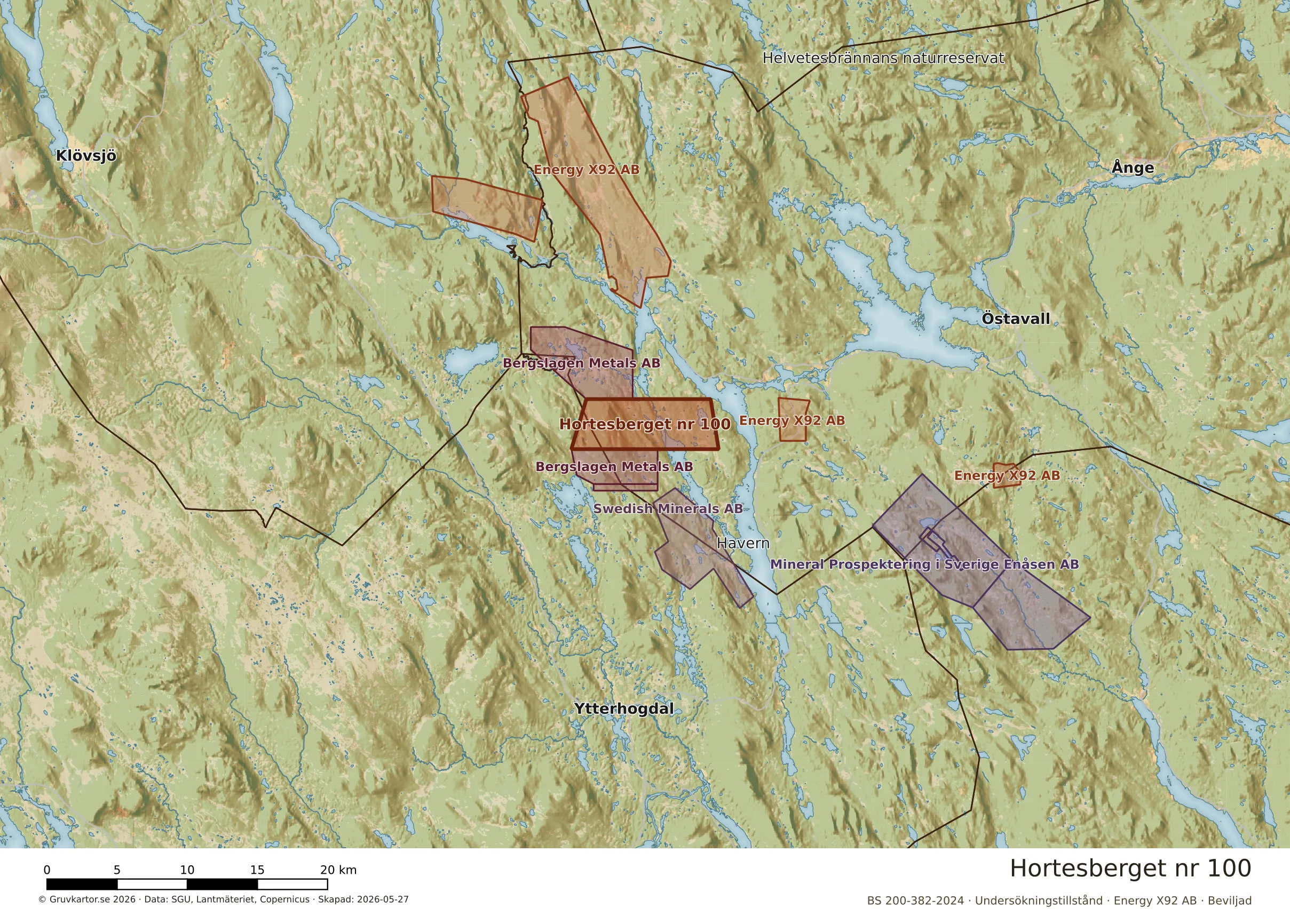 Översiktskarta över Hortesberget nr 100 i sitt landskap