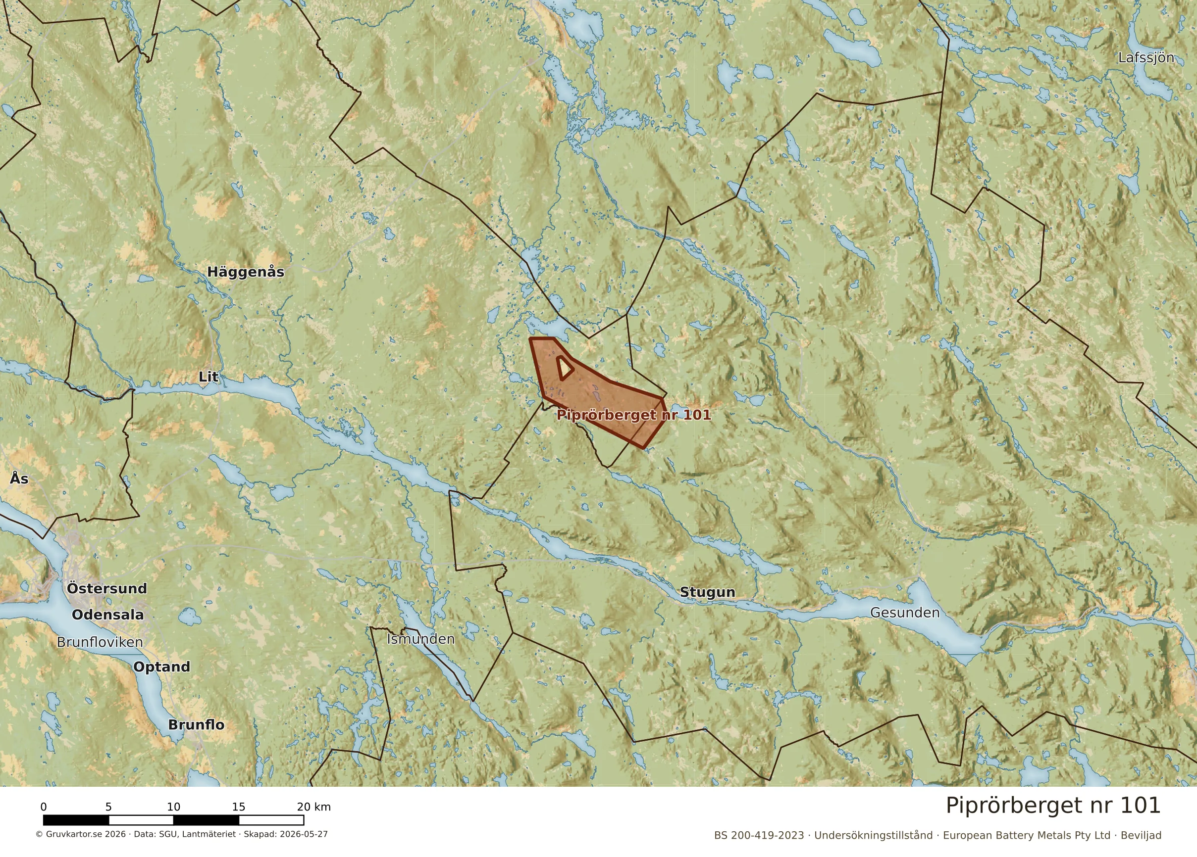 Översiktskarta över Piprörberget nr 101 i sitt landskap