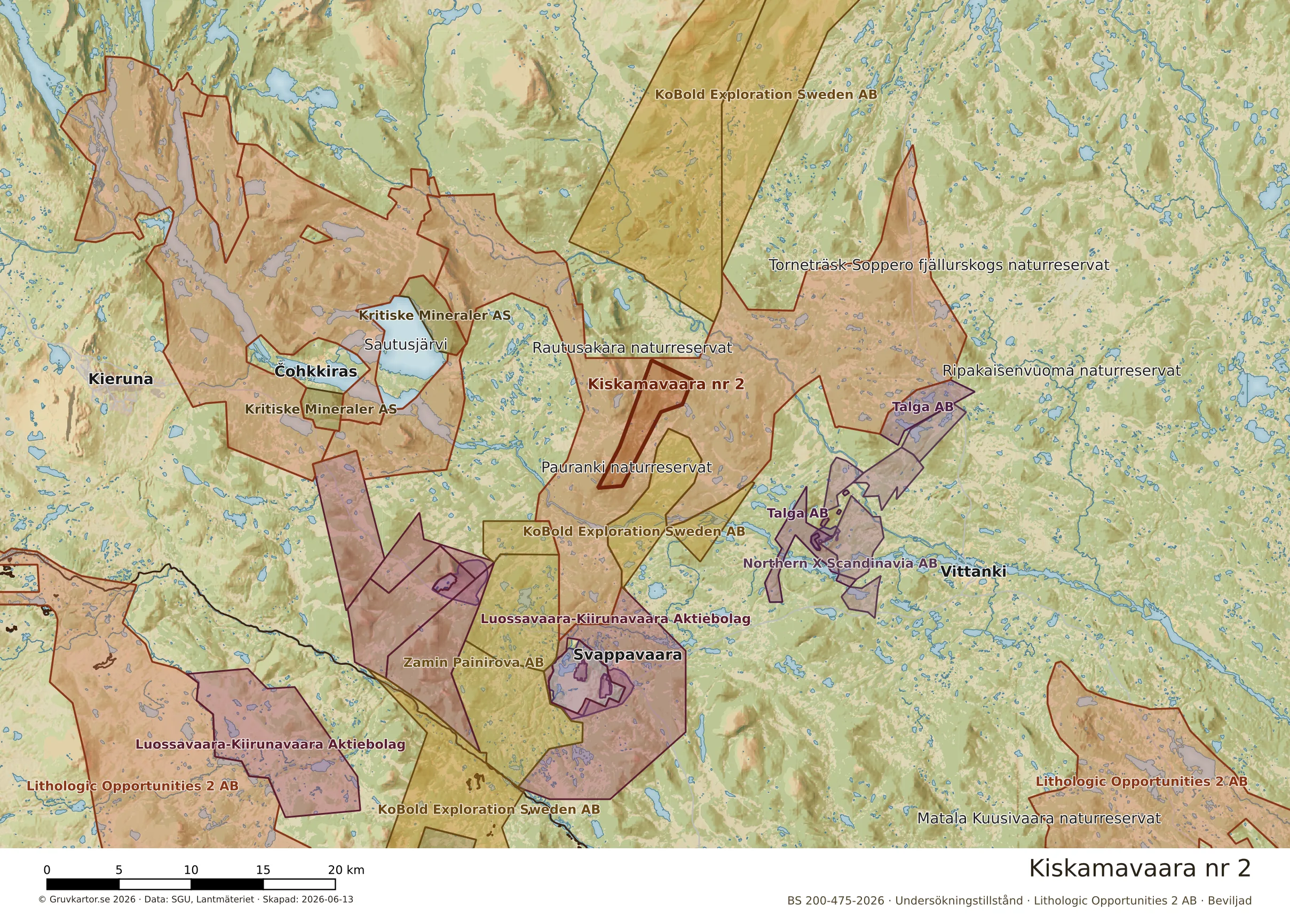 Översiktskarta över Kiskamavaara nr 2 i sitt landskap
