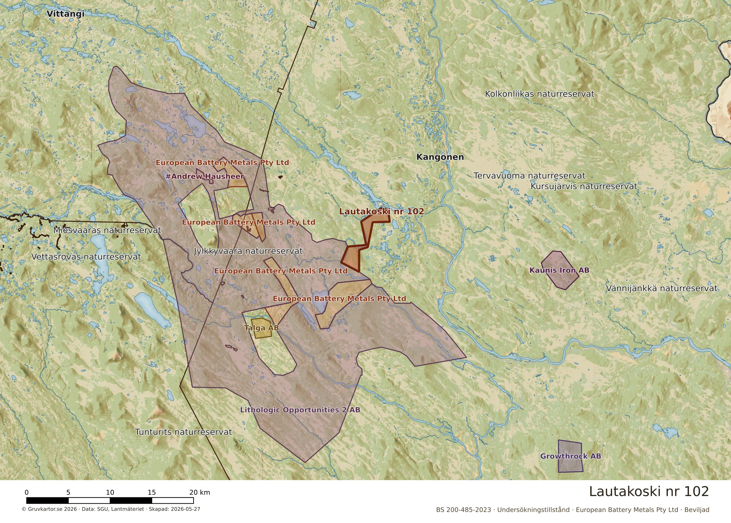 Översiktskarta över Lautakoski nr 102 i sitt landskap