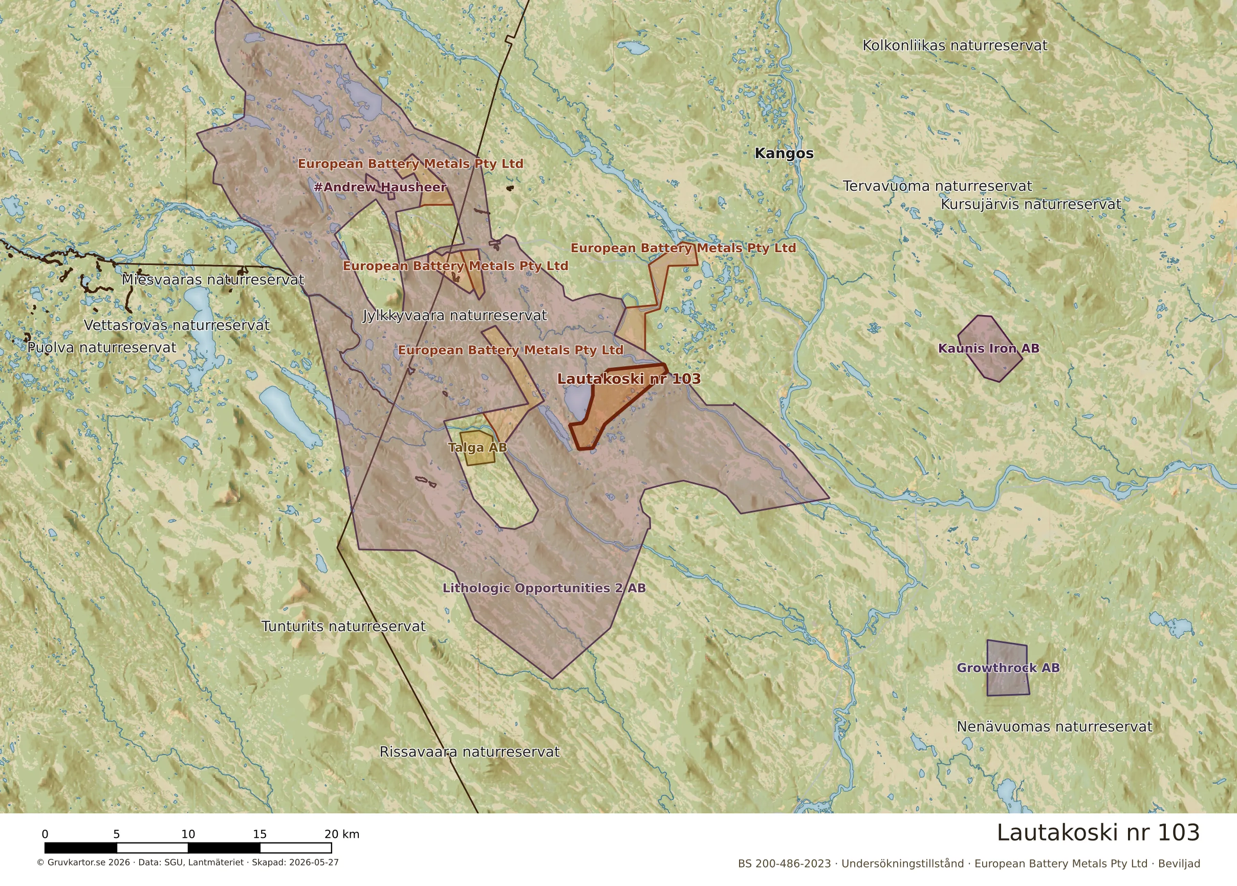 Översiktskarta över Lautakoski nr 103 i sitt landskap