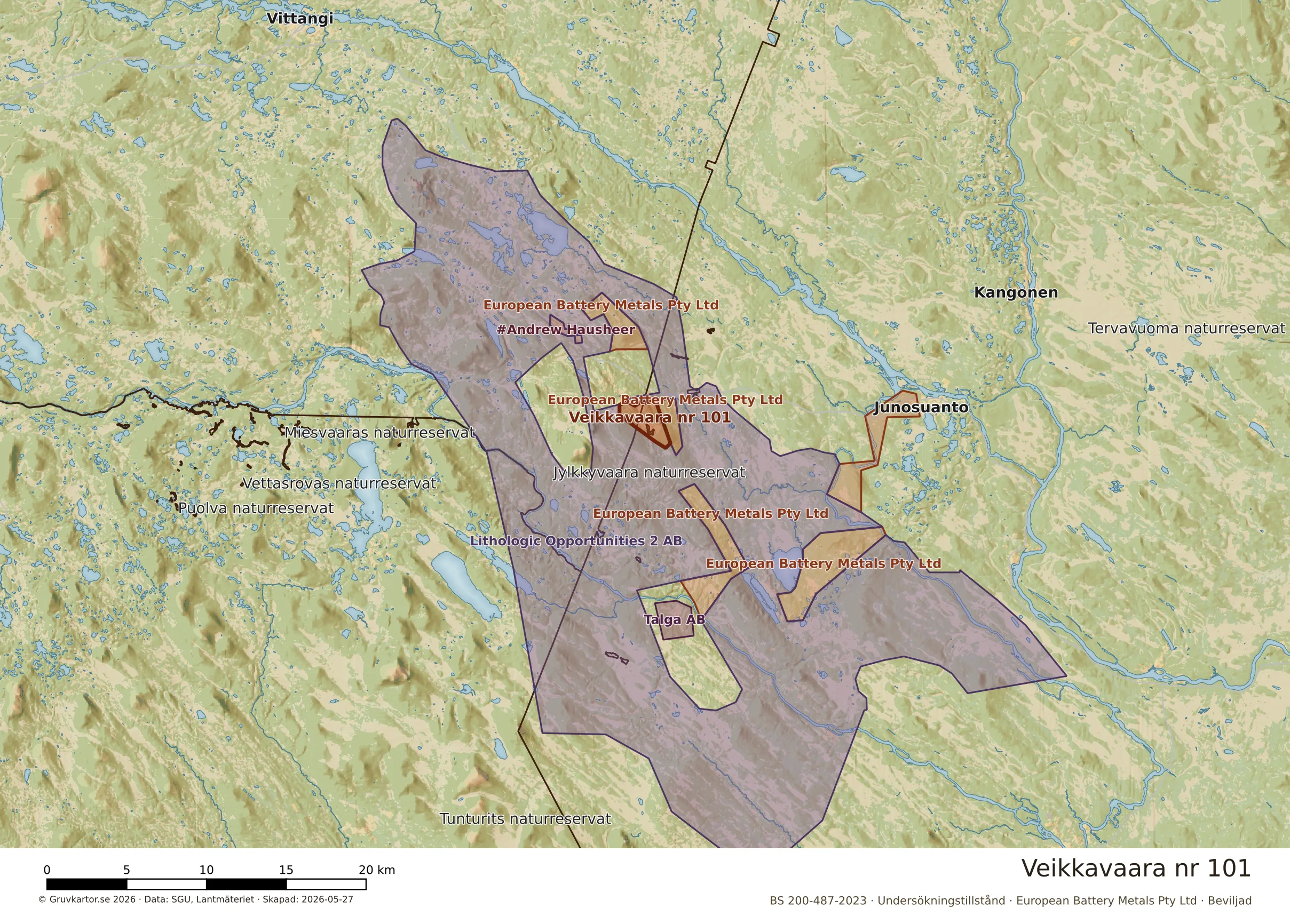 Översiktskarta över Veikkavaara nr 101 i sitt landskap