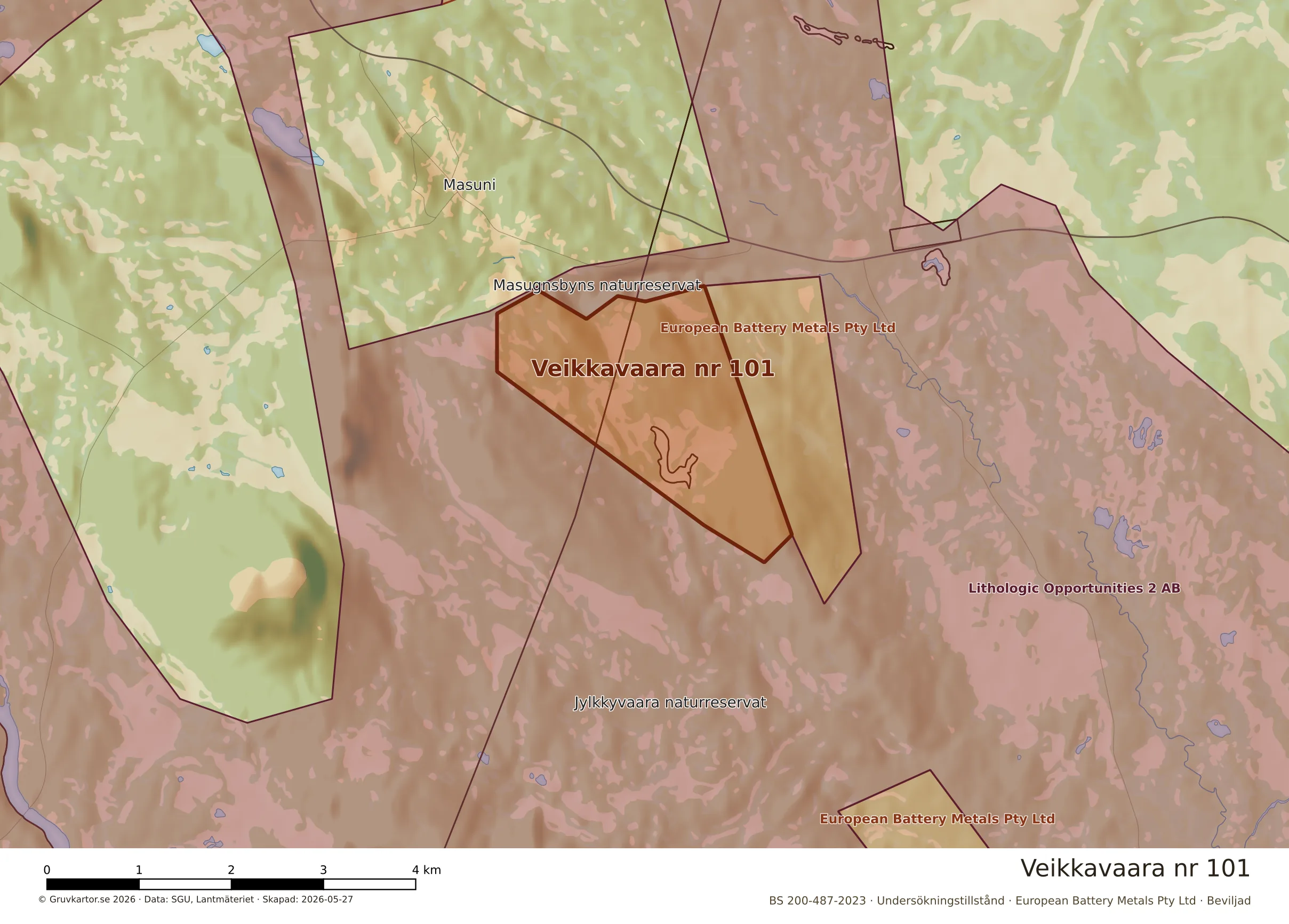 Närkarta över Veikkavaara nr 101