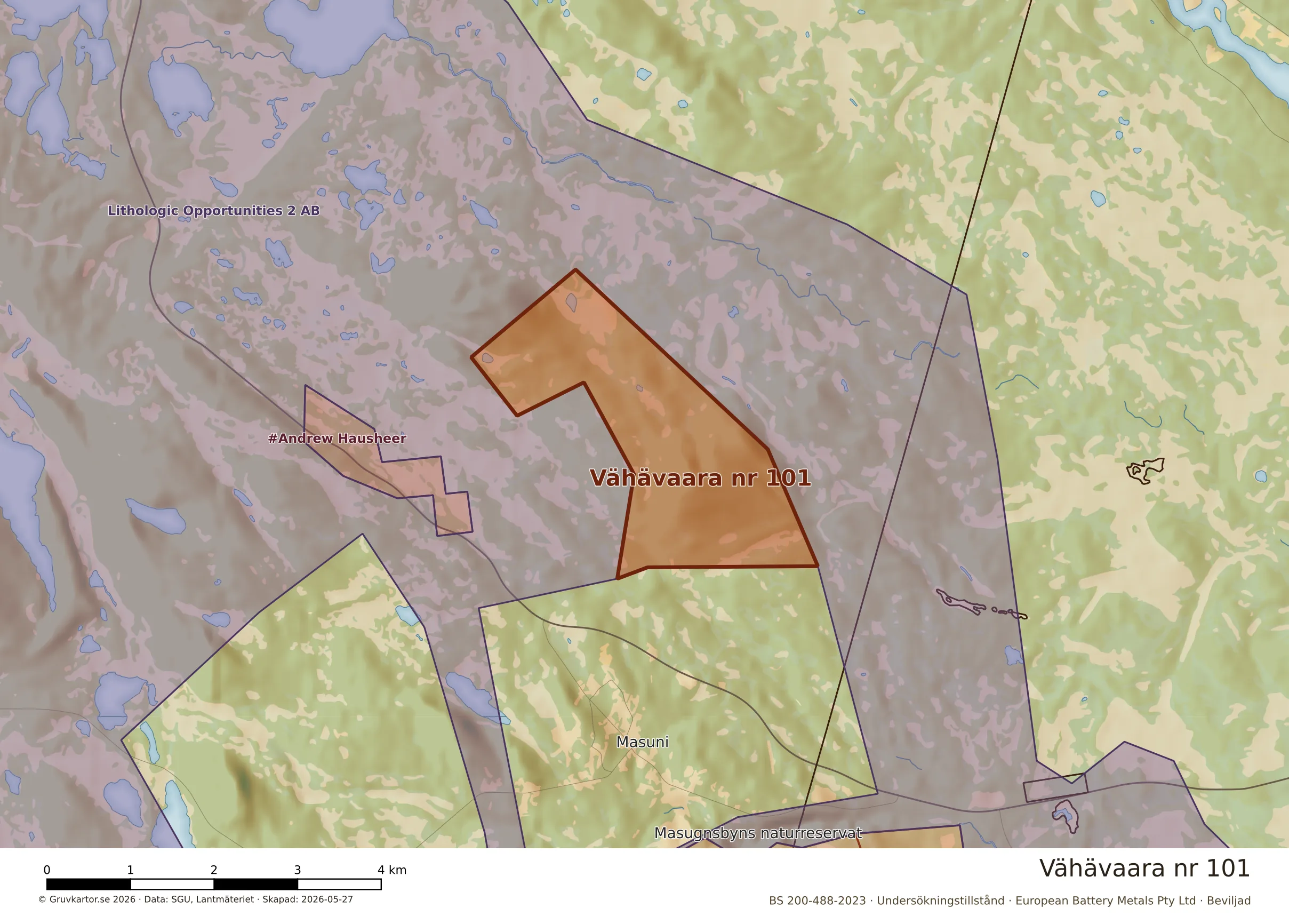 Närkarta över Vähävaara nr 101