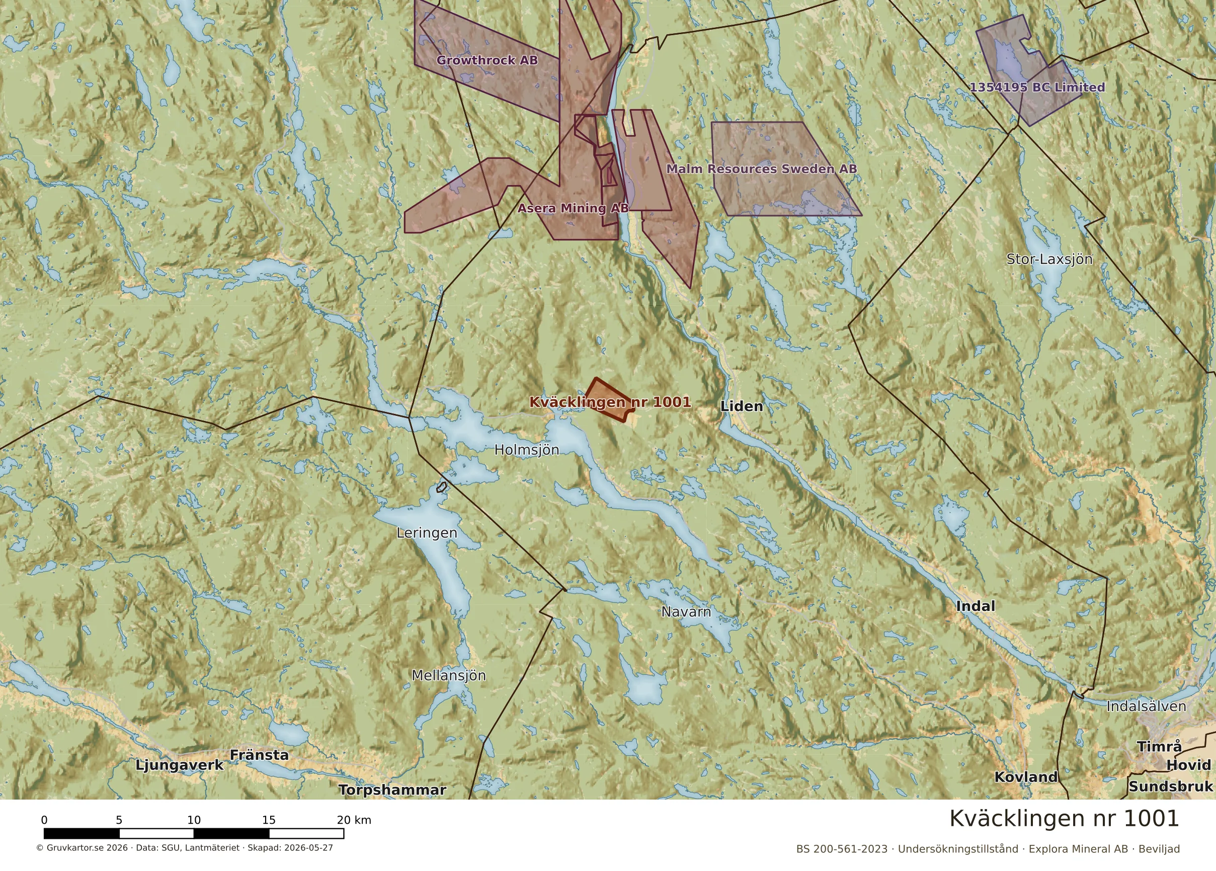 Översiktskarta över Kväcklingen nr 1001 i sitt landskap