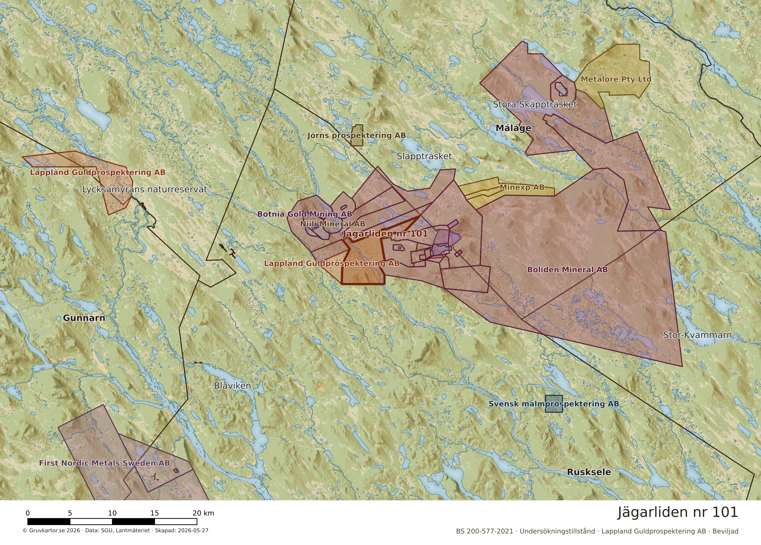 Översiktskarta över Jägarliden nr 101 i sitt landskap