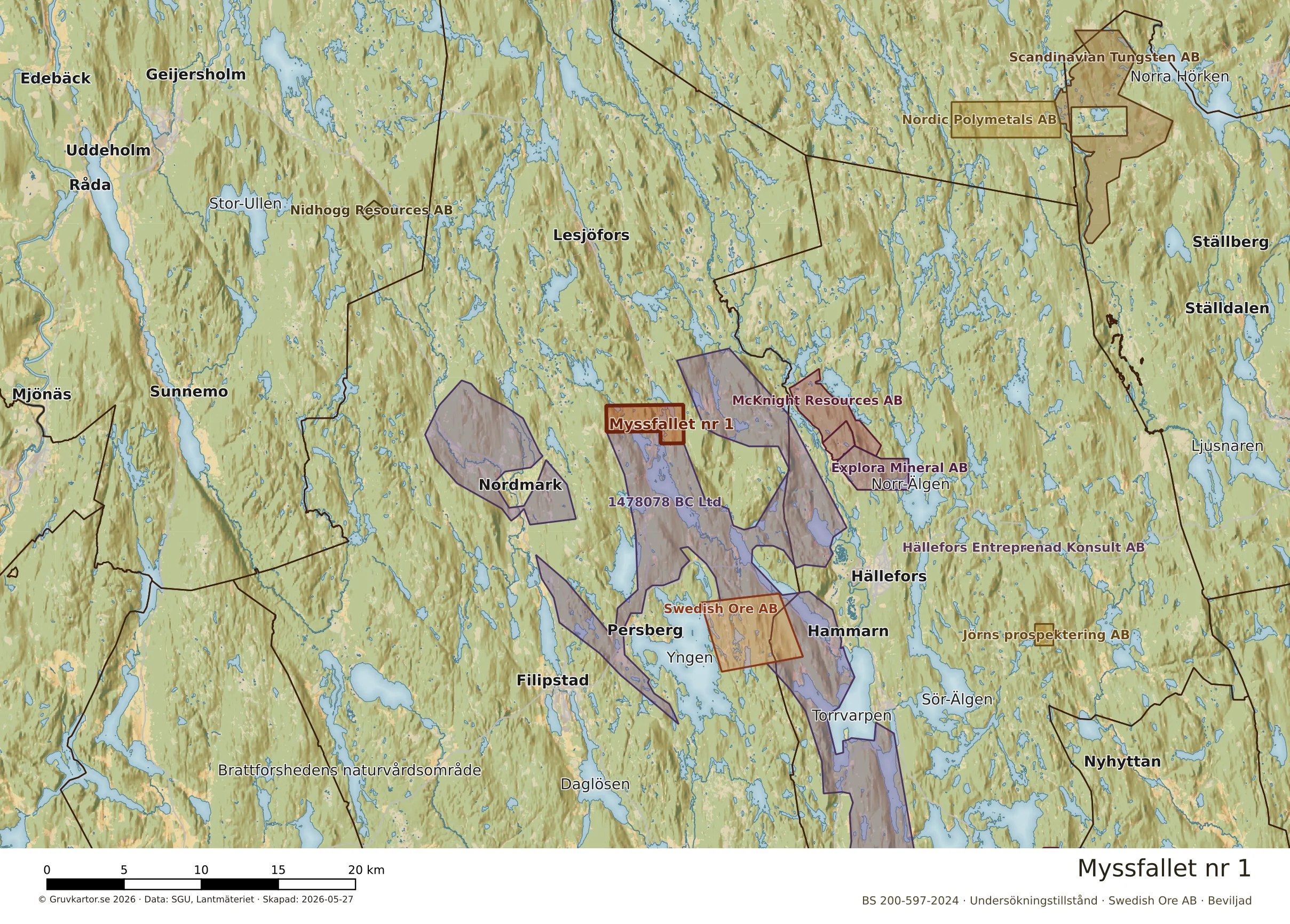 Översiktskarta över Myssfallet nr 1 i sitt landskap