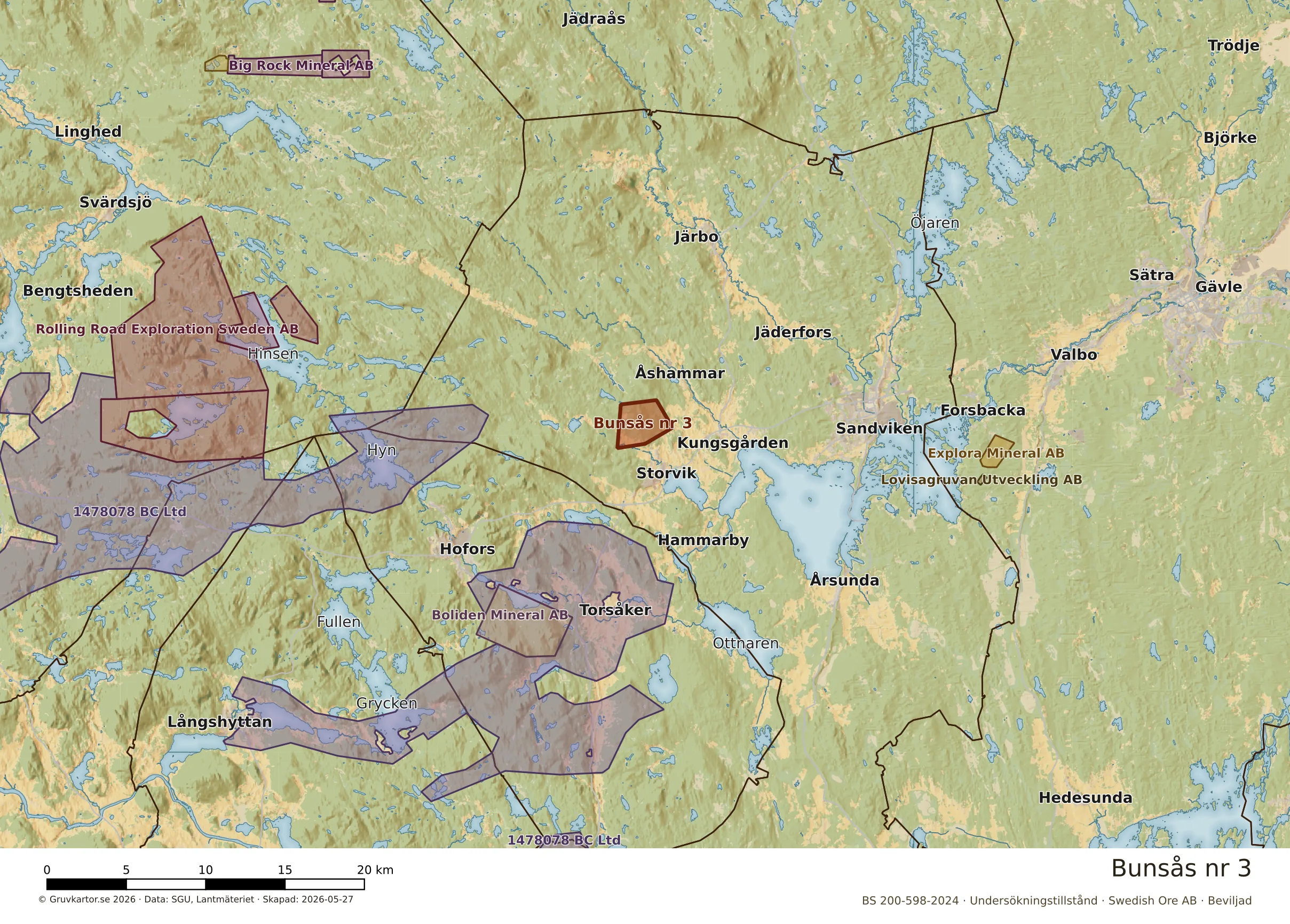 Översiktskarta över Bunsås nr 3 i sitt landskap
