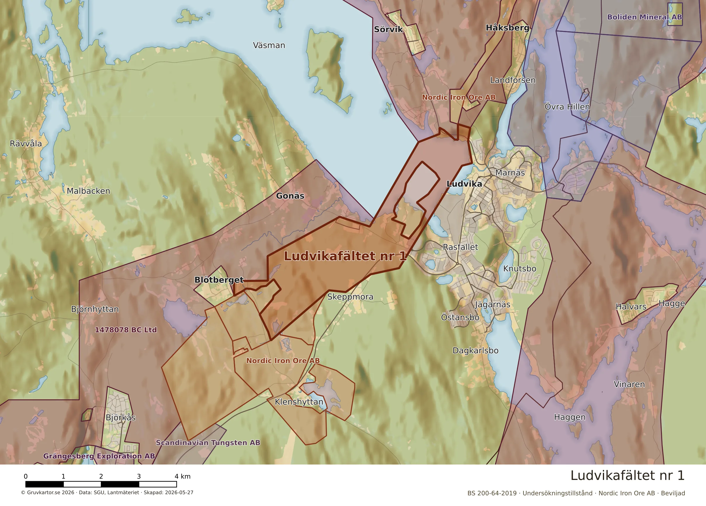 Närkarta över Ludvikafältet nr 1
