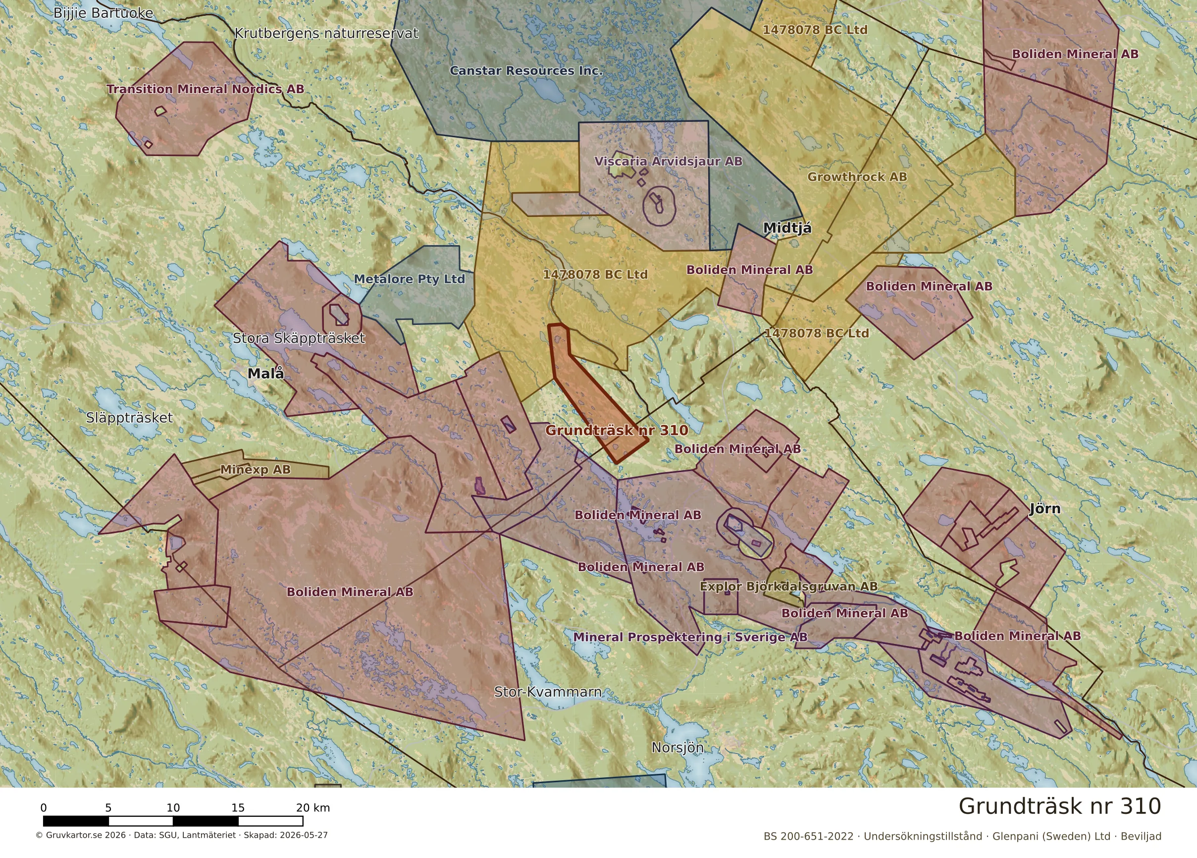 Översiktskarta över Grundträsk nr 310 i sitt landskap