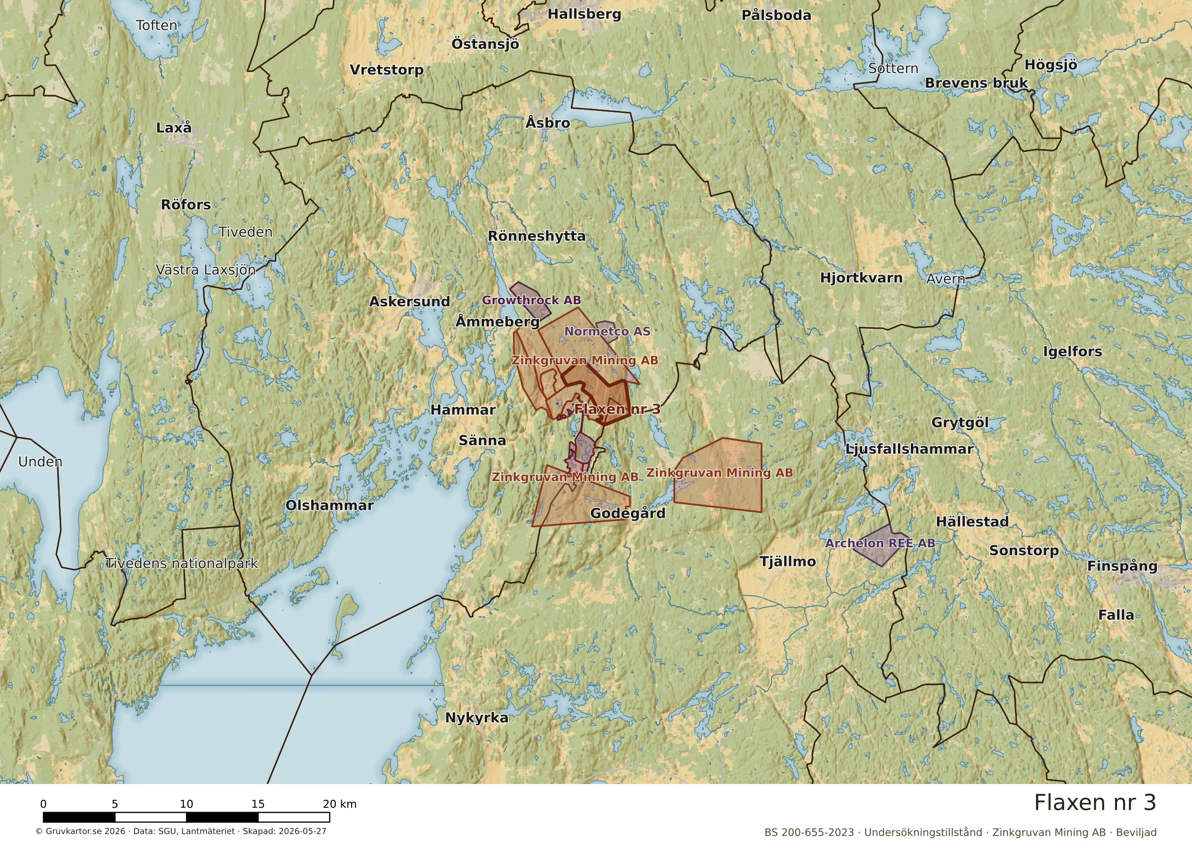 Översiktskarta över Flaxen nr 3 i sitt landskap