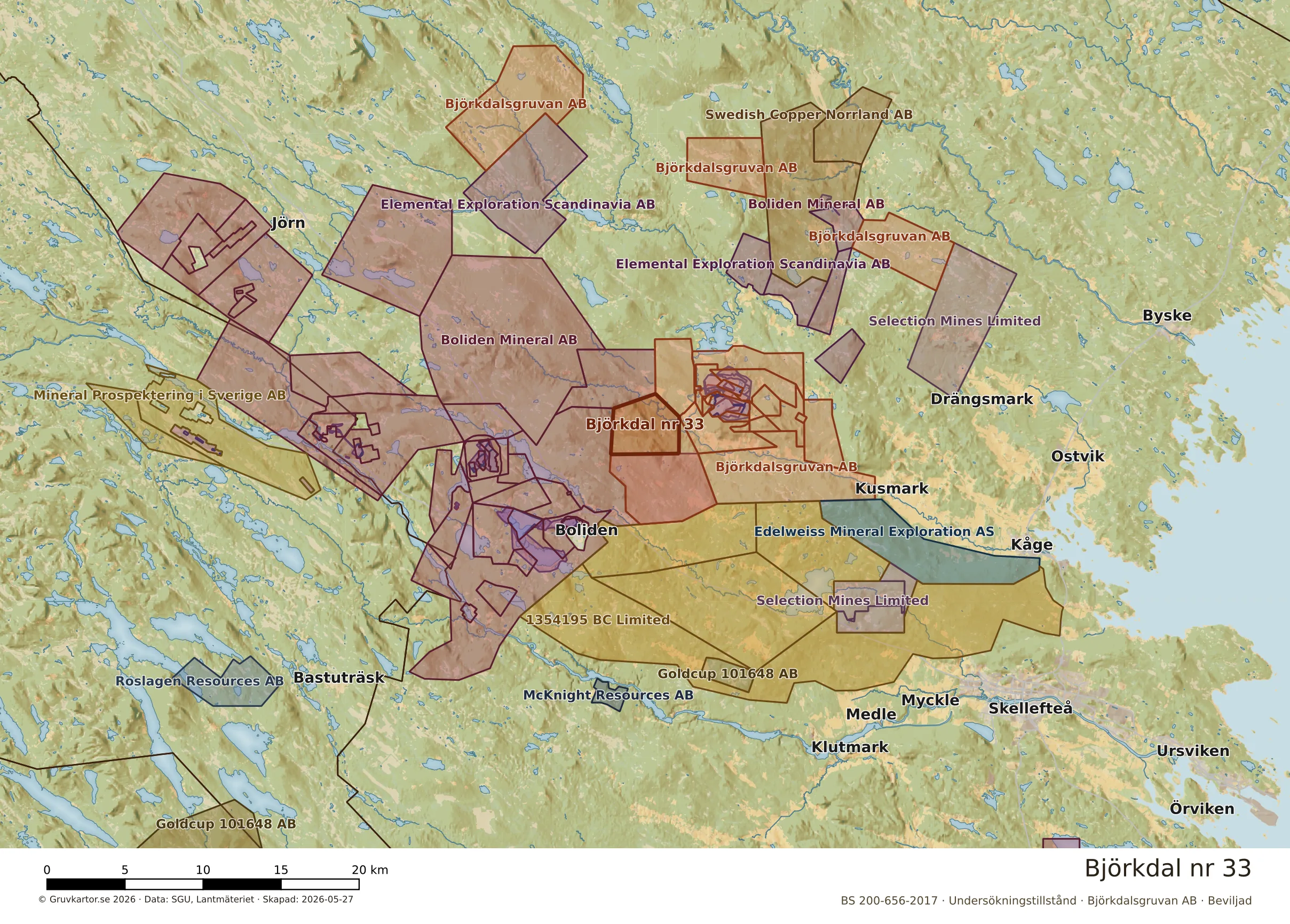 Översiktskarta över Björkdal nr 33 i sitt landskap