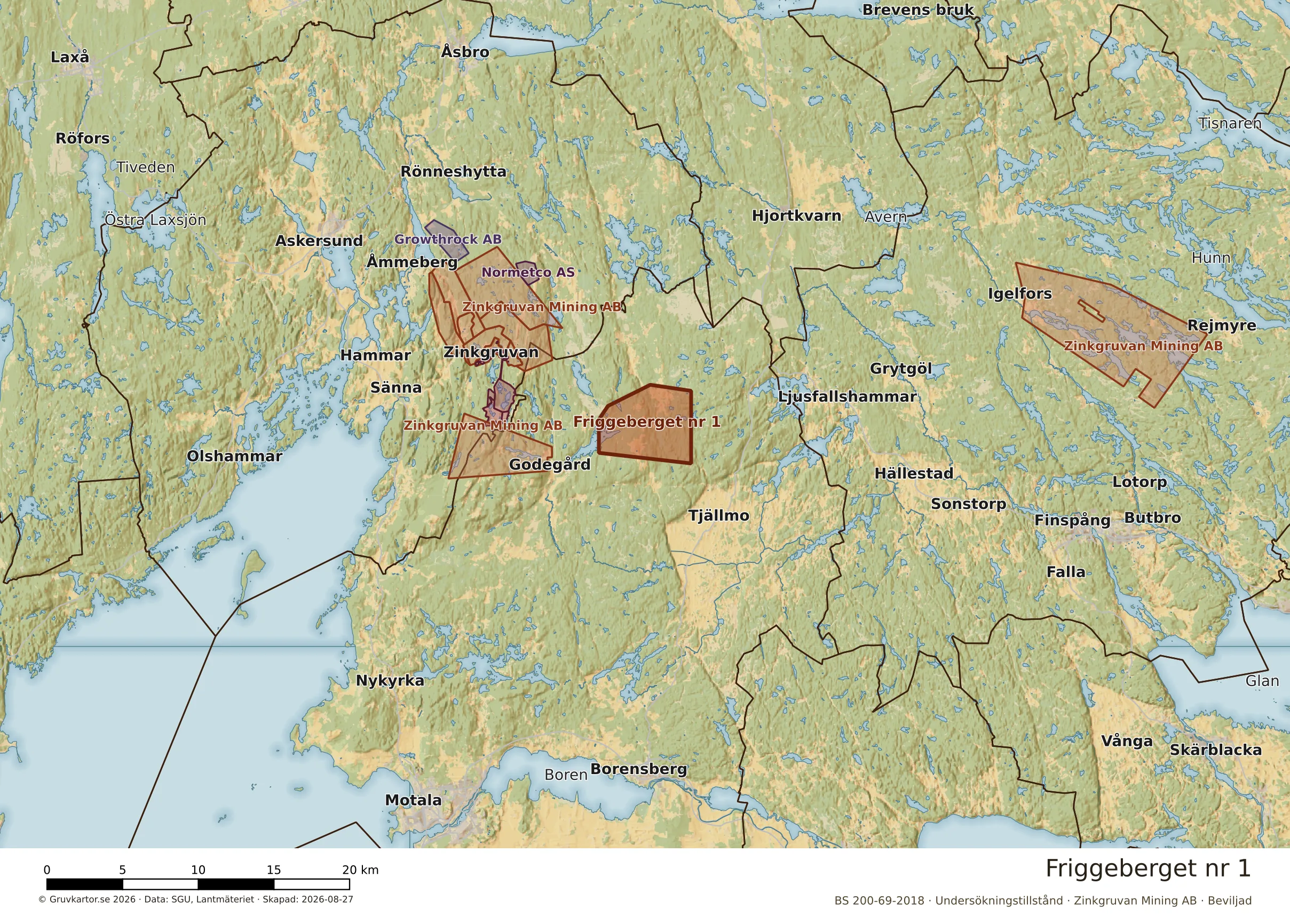 Översiktskarta över Friggeberget nr 1 i sitt landskap