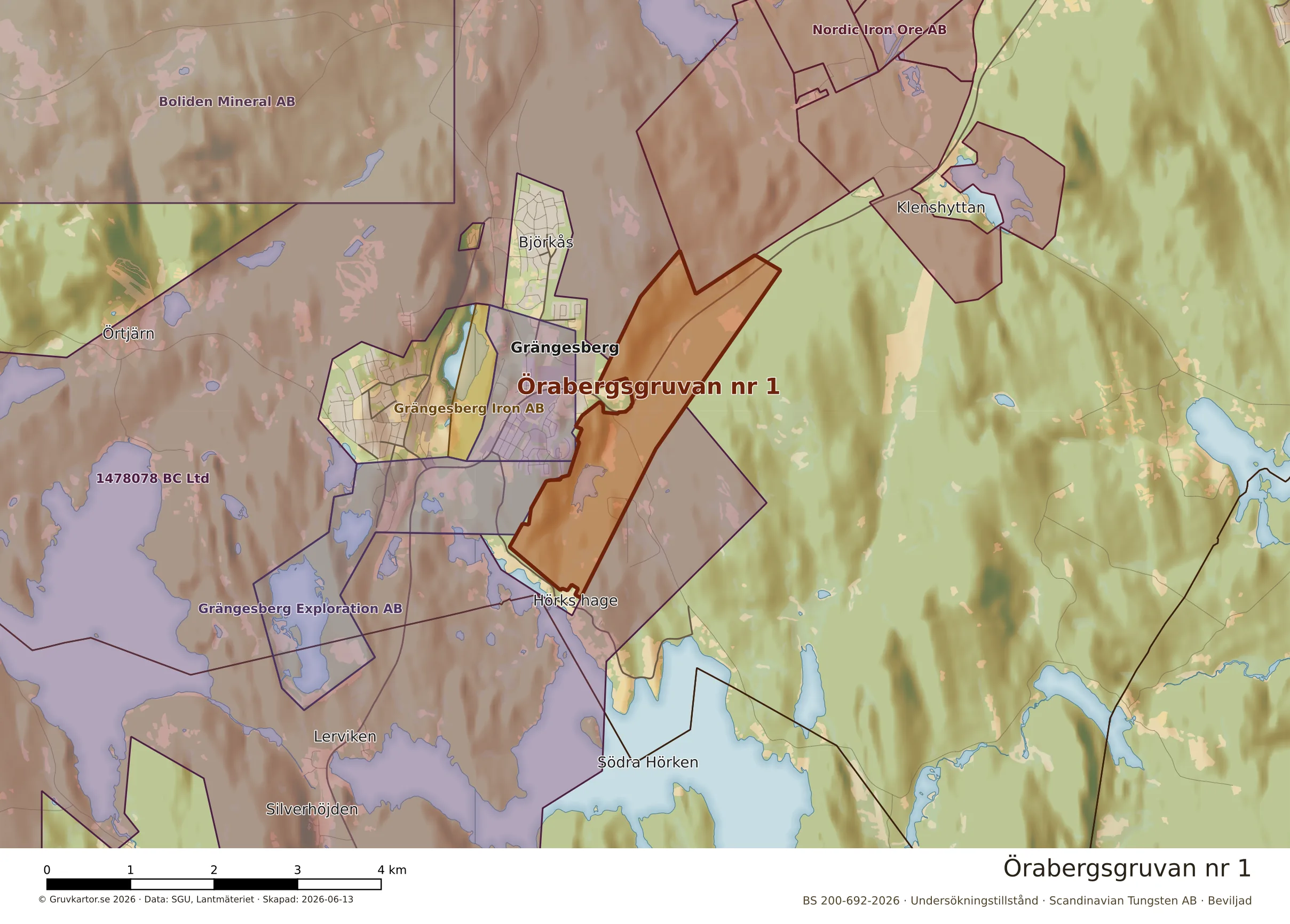 Närkarta över Örabergsgruvan nr 1