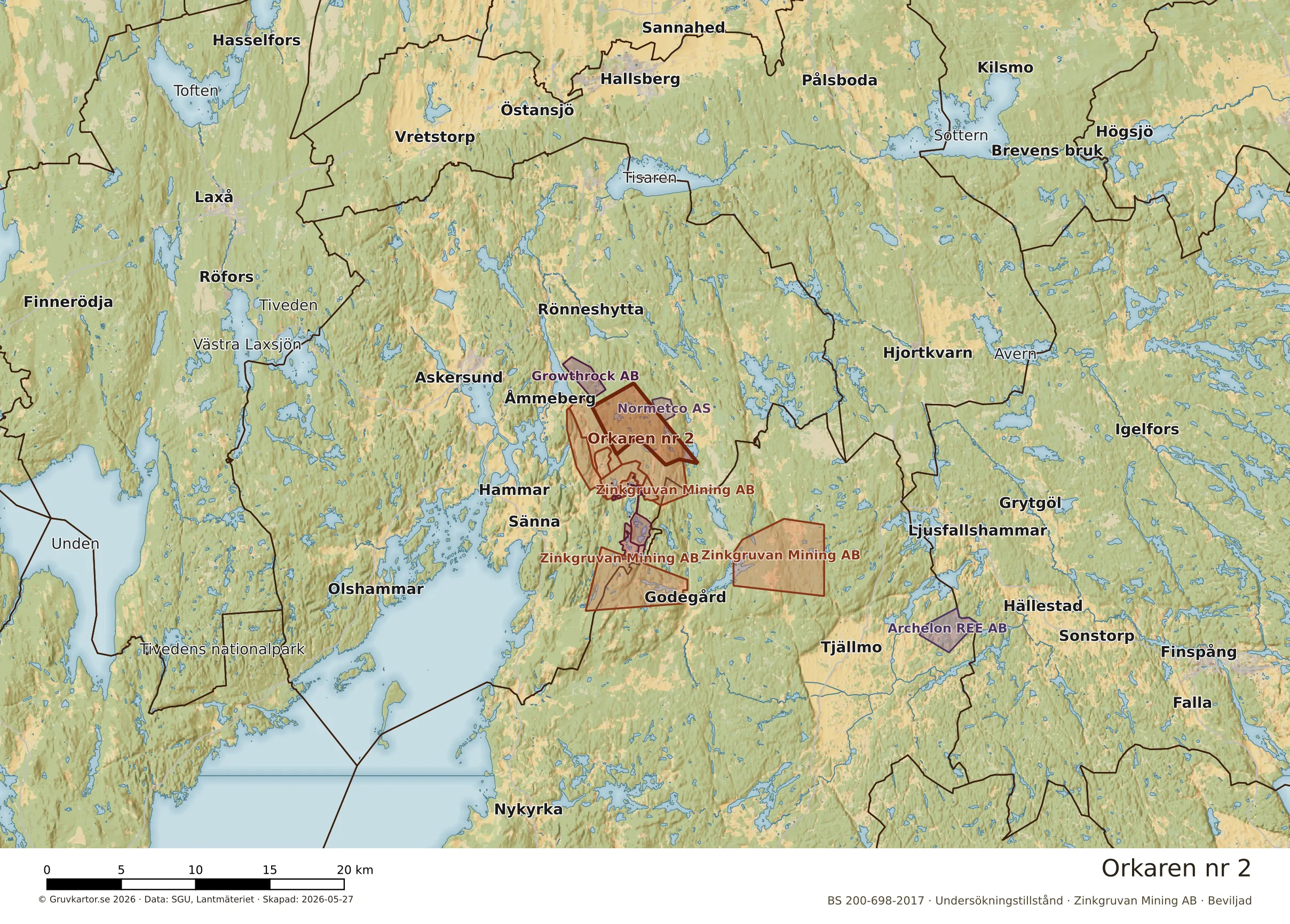 Översiktskarta över Orkaren nr 2 i sitt landskap