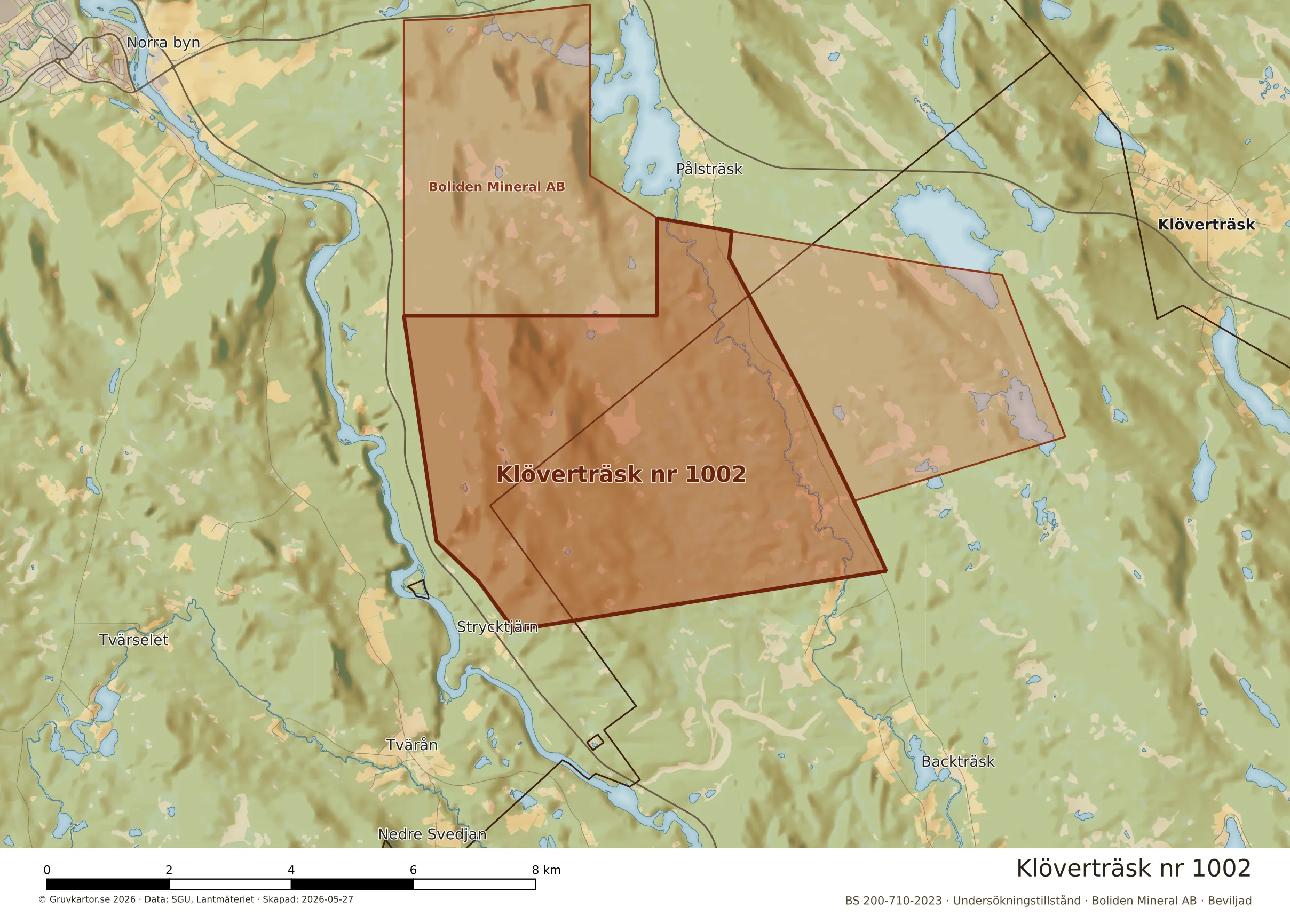 Närkarta över Klöverträsk nr 1002
