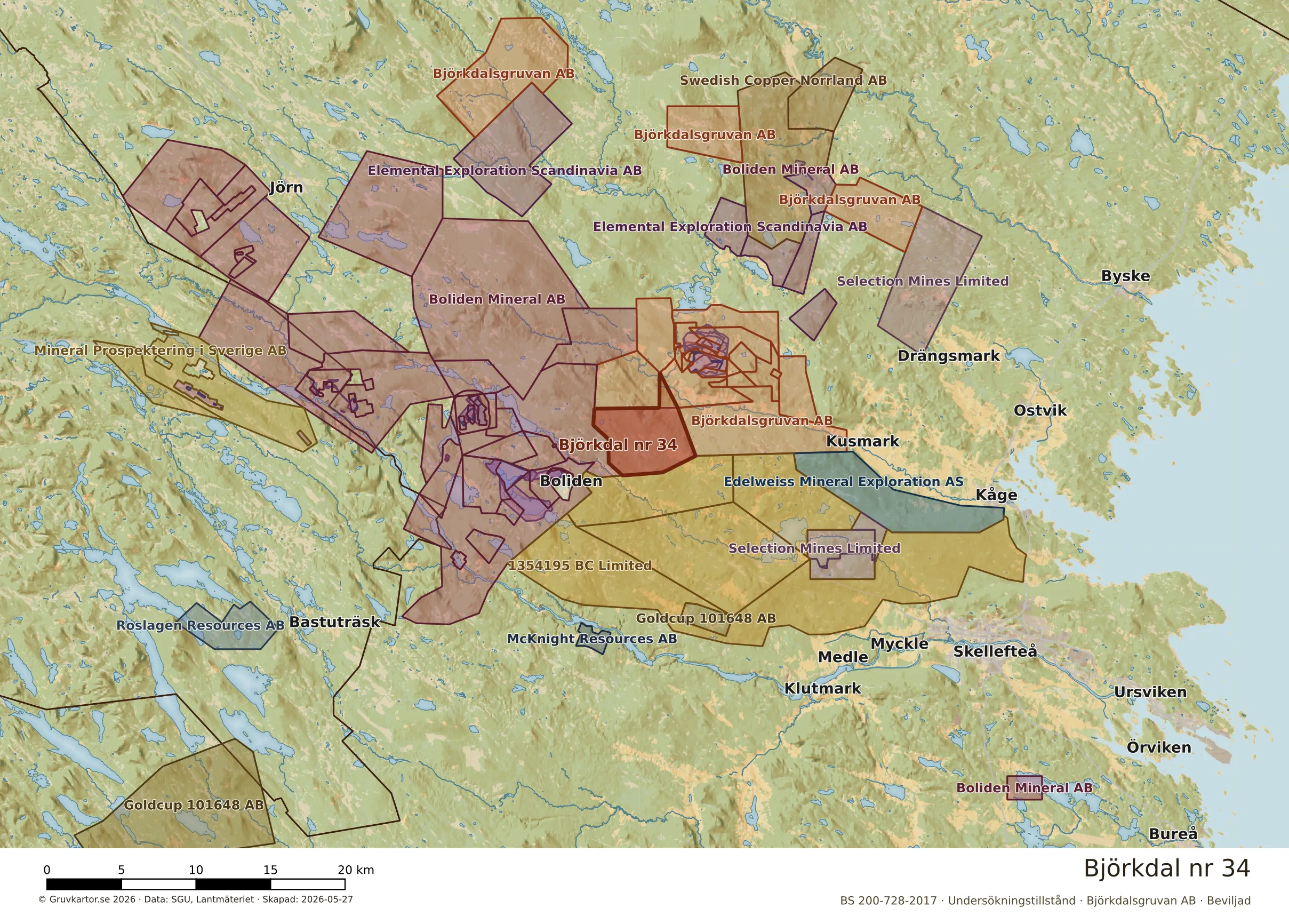 Översiktskarta över Björkdal nr 34 i sitt landskap