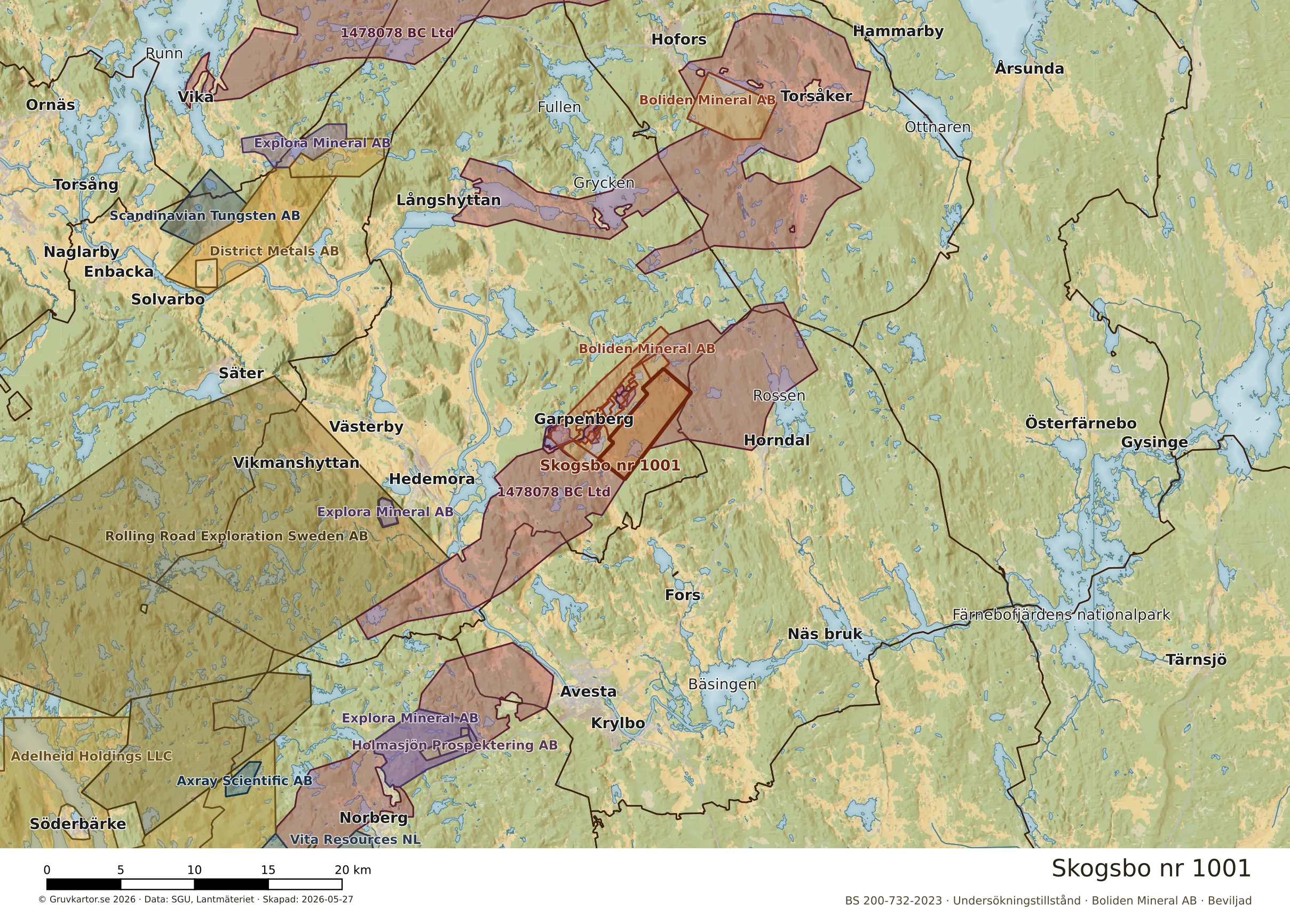 Översiktskarta över Skogsbo nr 1001 i sitt landskap