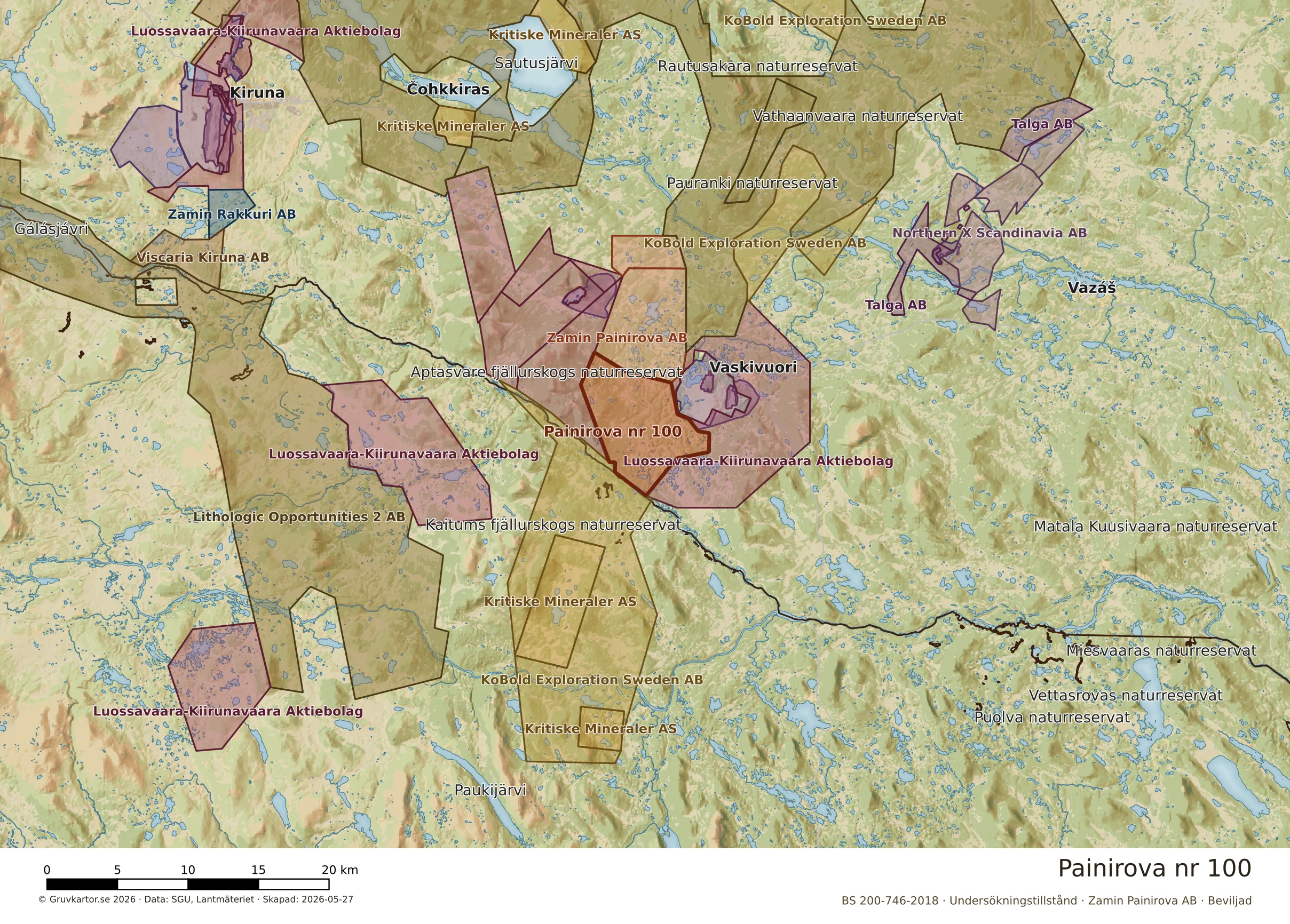Översiktskarta över Painirova nr 100 i sitt landskap