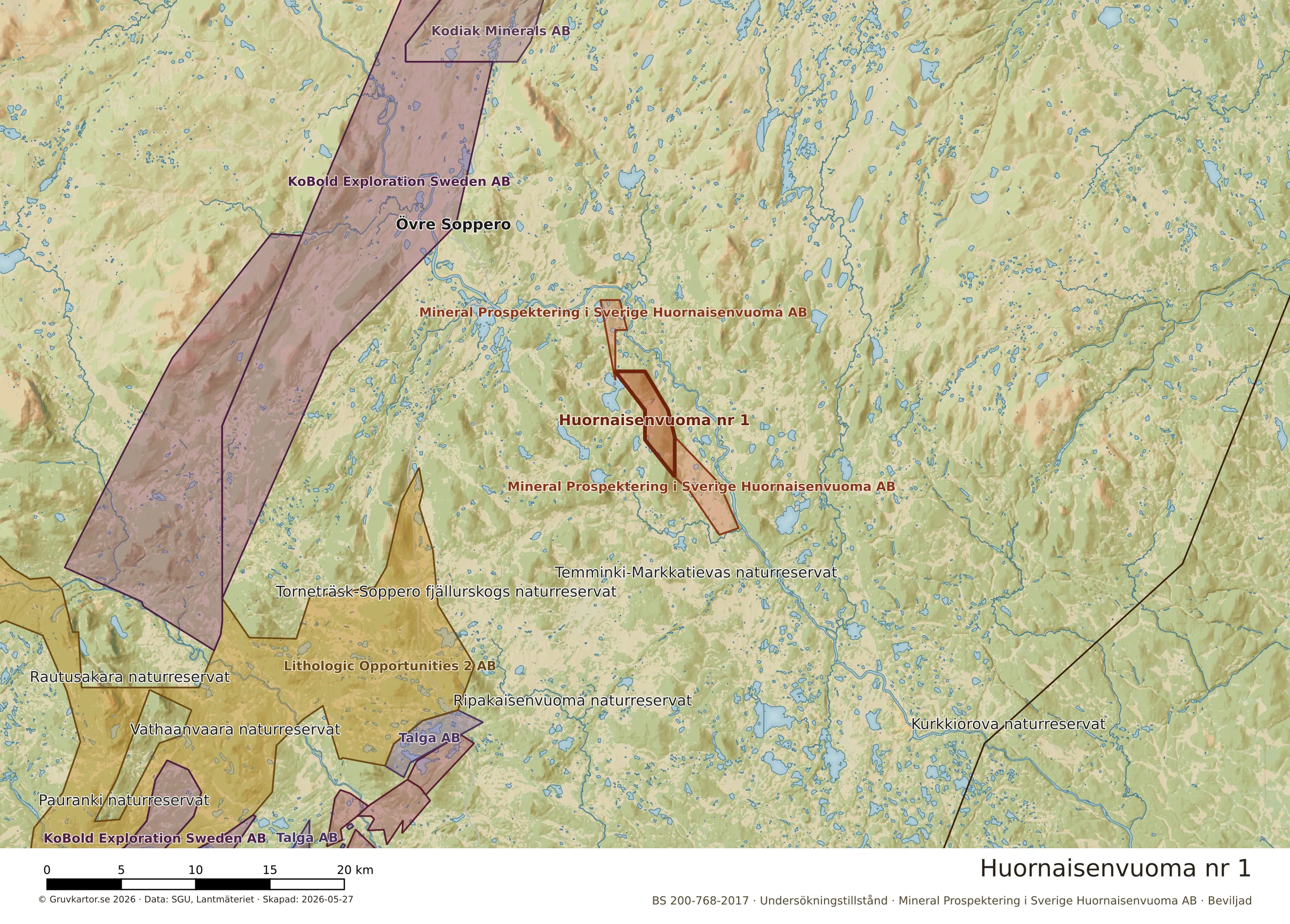 Översiktskarta över Huornaisenvuoma nr 1 i sitt landskap