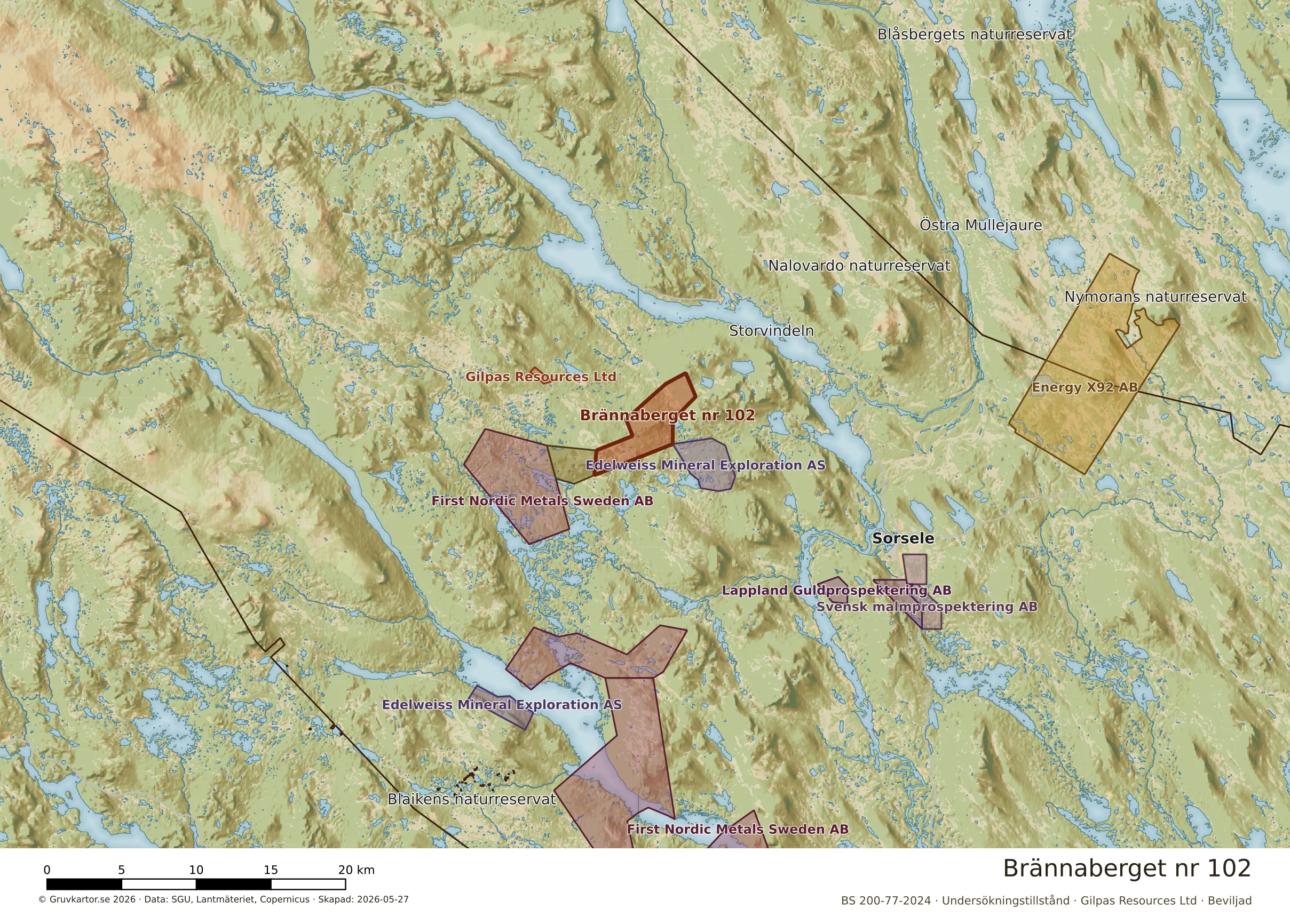 Översiktskarta över Brännaberget nr 102 i sitt landskap