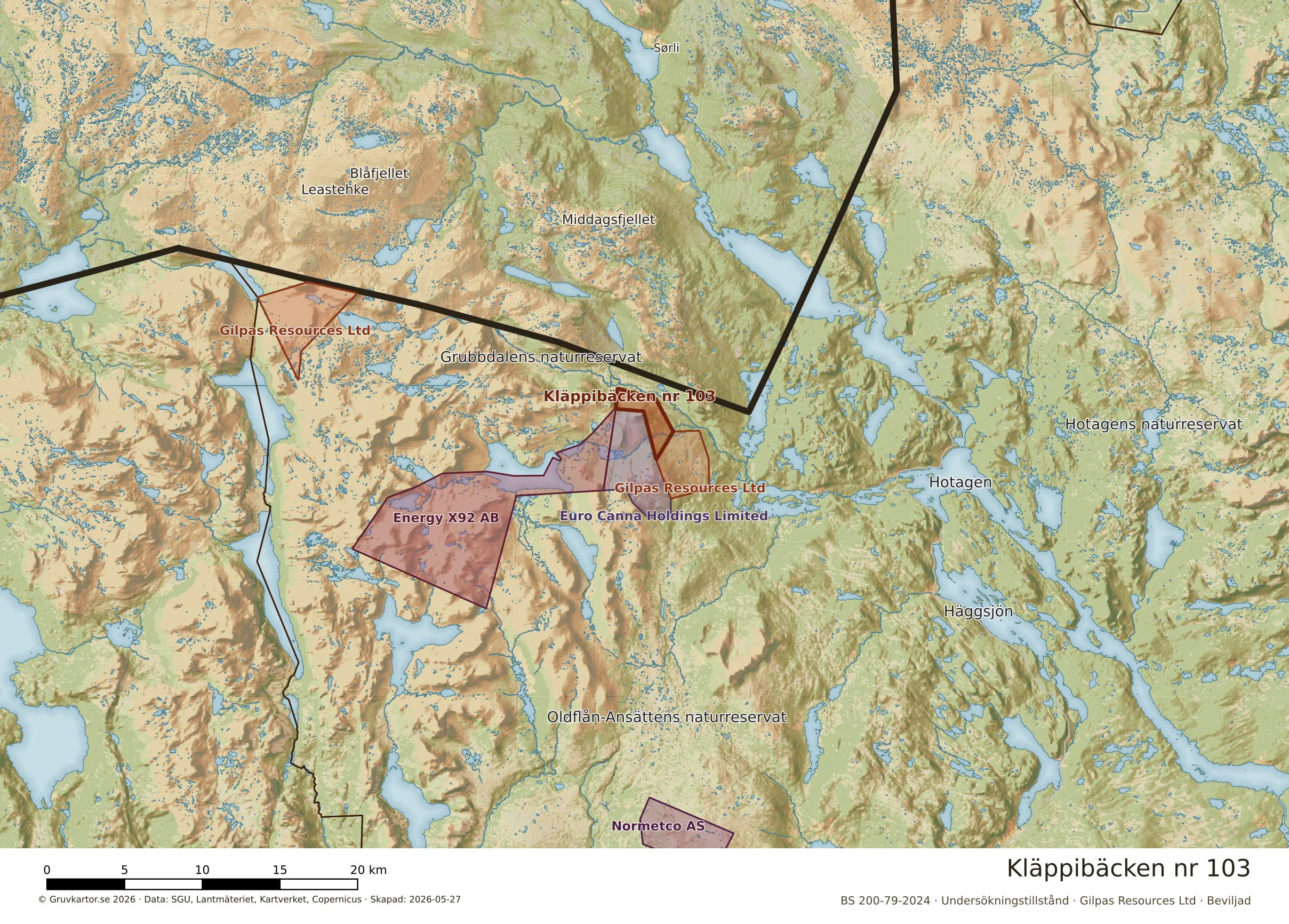 Översiktskarta över Kläppibäcken nr 103 i sitt landskap