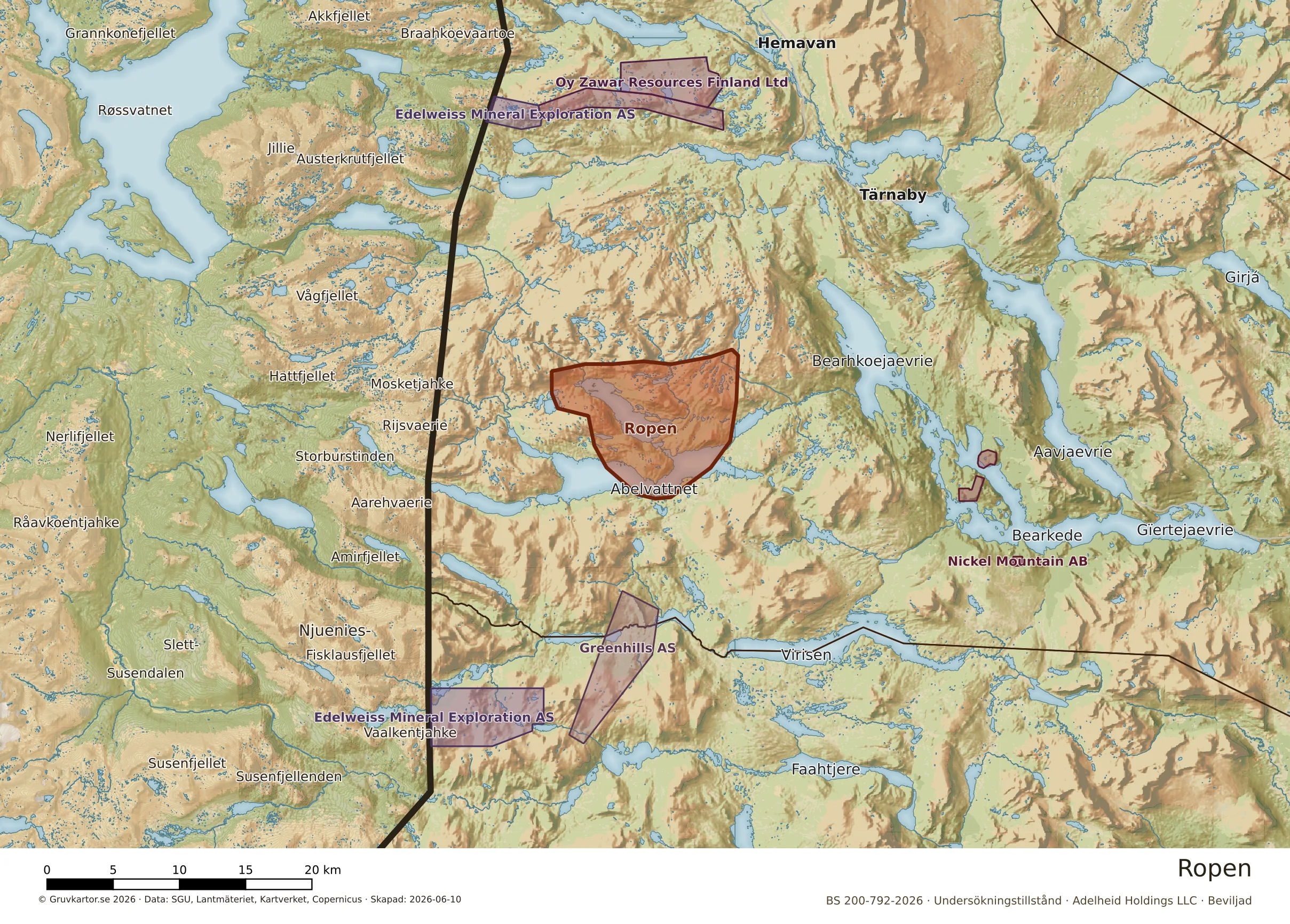 Översiktskarta över Ropen i sitt landskap