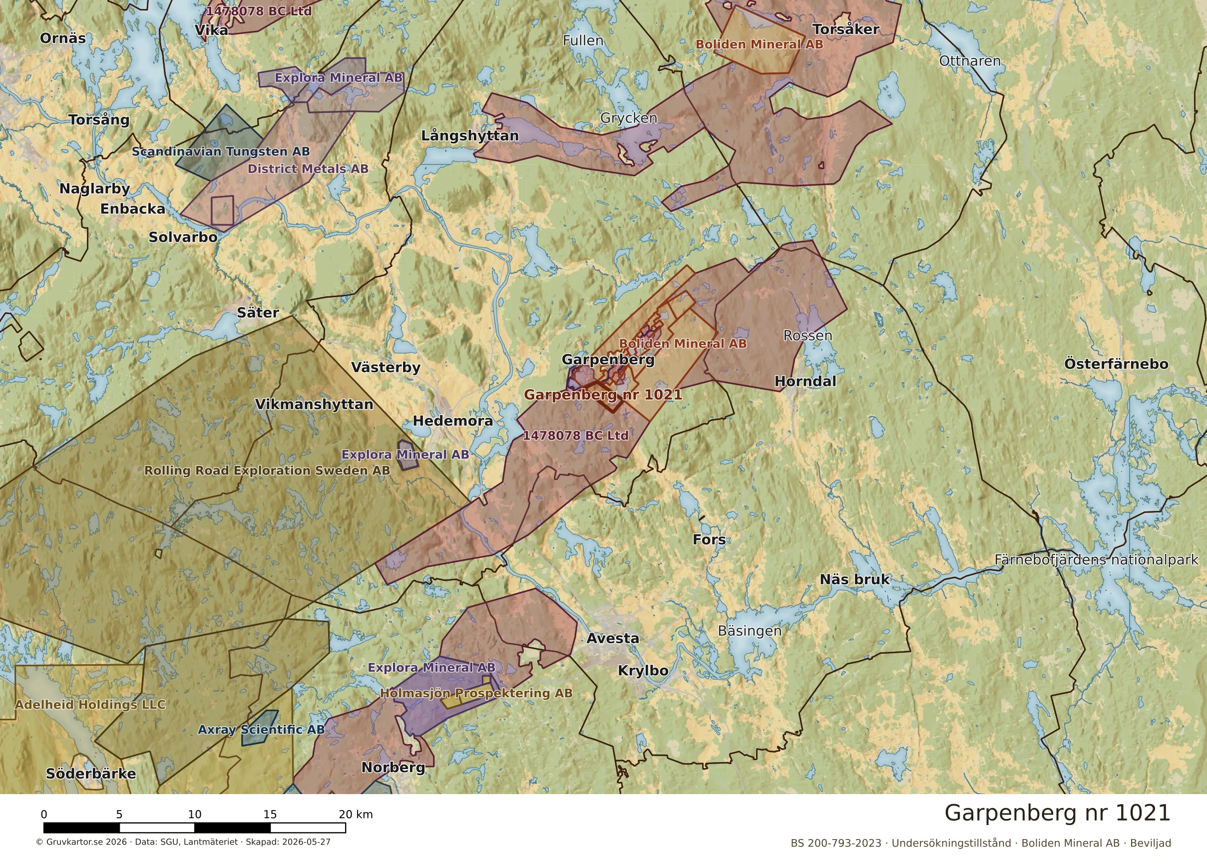 Översiktskarta över Garpenberg nr 1021 i sitt landskap