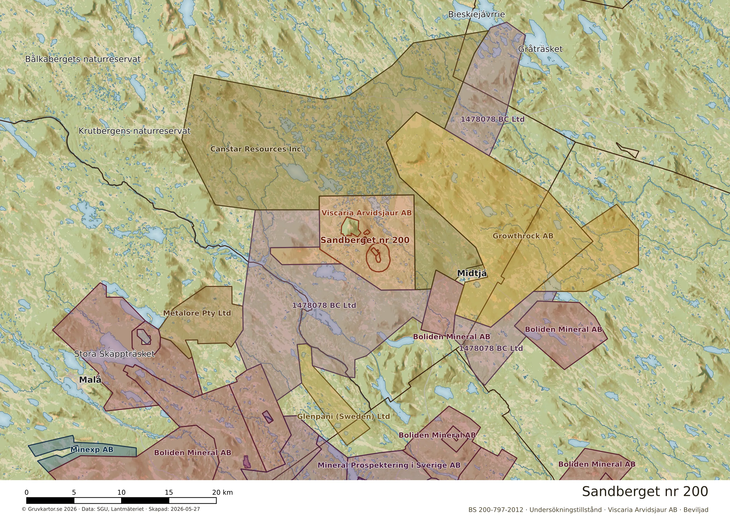Översiktskarta över Sandberget nr 200 i sitt landskap