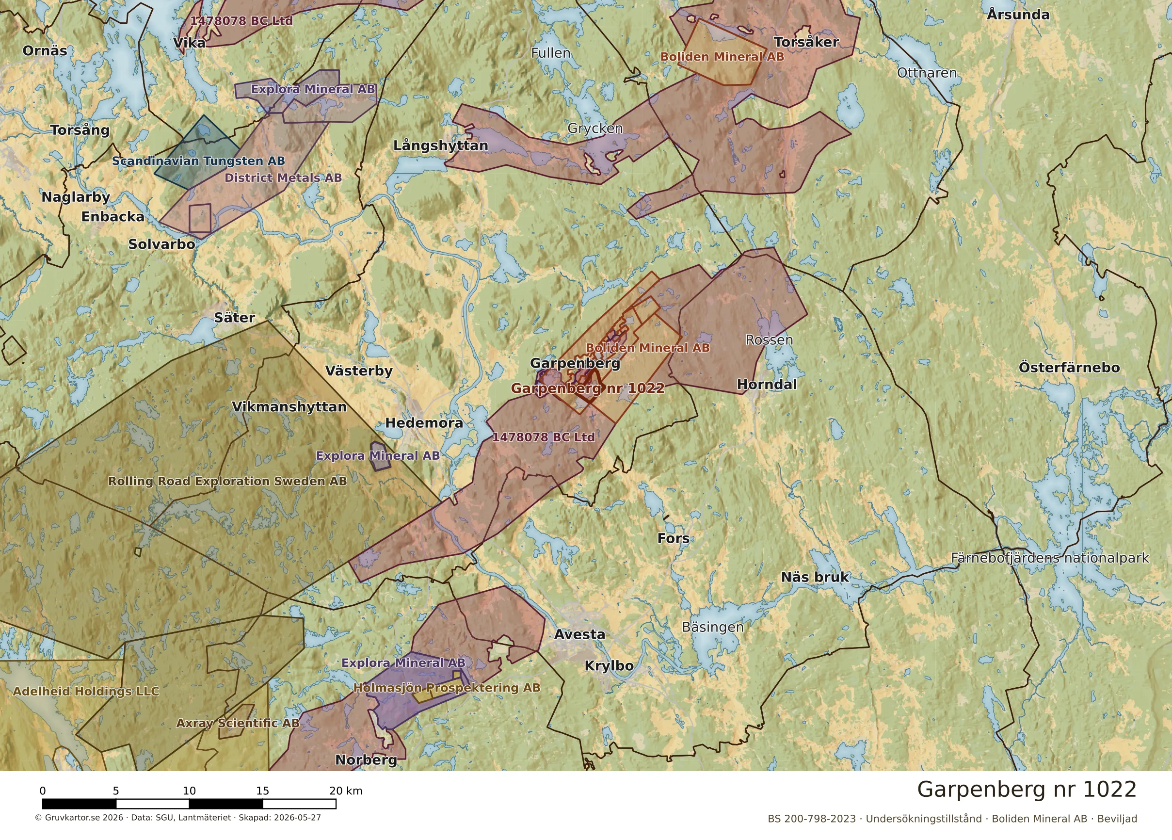 Översiktskarta över Garpenberg nr 1022 i sitt landskap